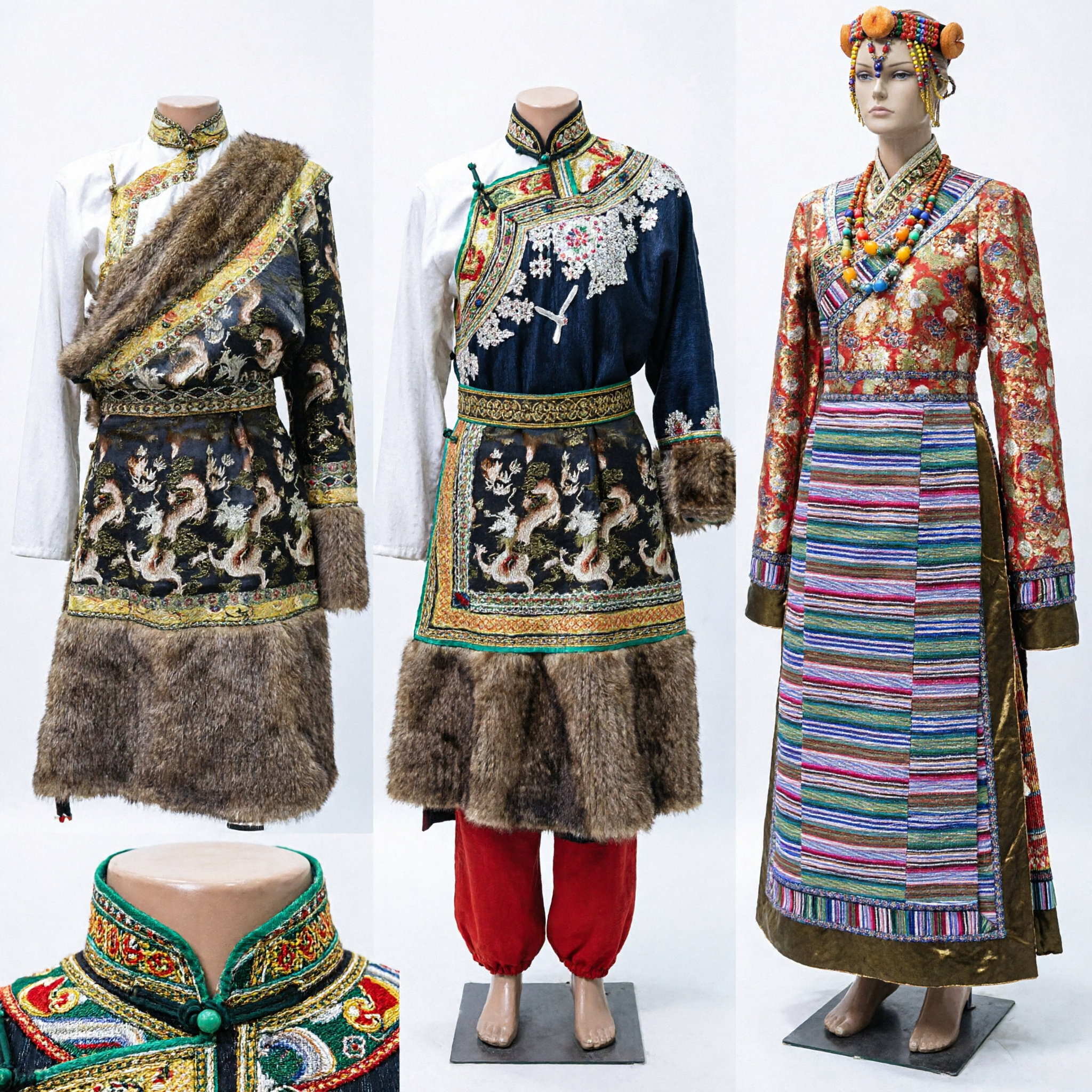 Traditional Chinese Ethnic Minority Costumes Men and Women Folk Dance Performance Stage Outfits Tibetan Style