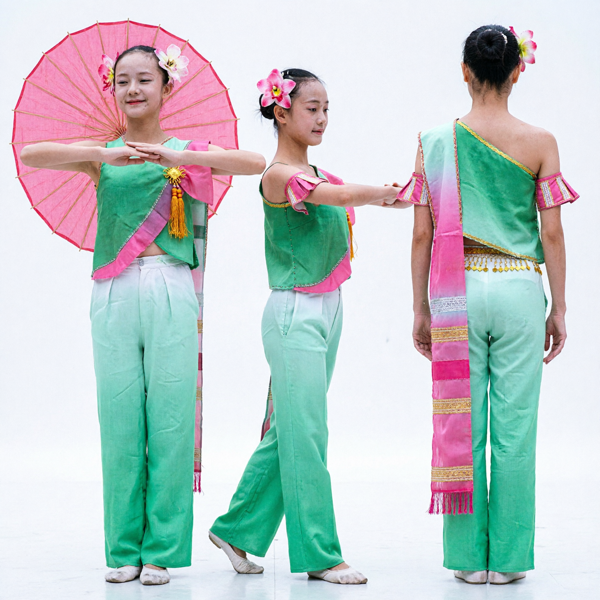 Traditional Chinese Folk Dance Costume Green Yangge Umbrella Dance Outfit for Women Stage Performance Clothing