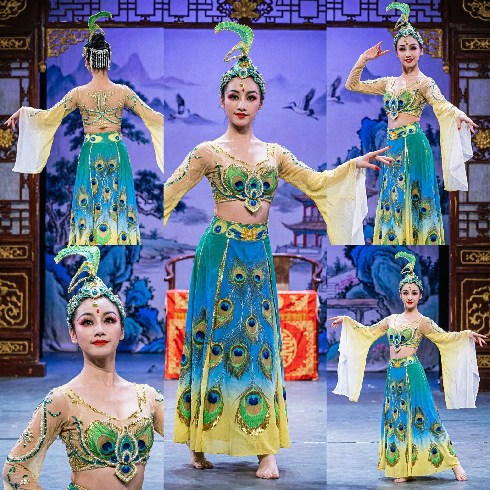 Traditional Chinese Dai Ethnic Peacock Dance Costume Yellow Stage Performance Dress for Women