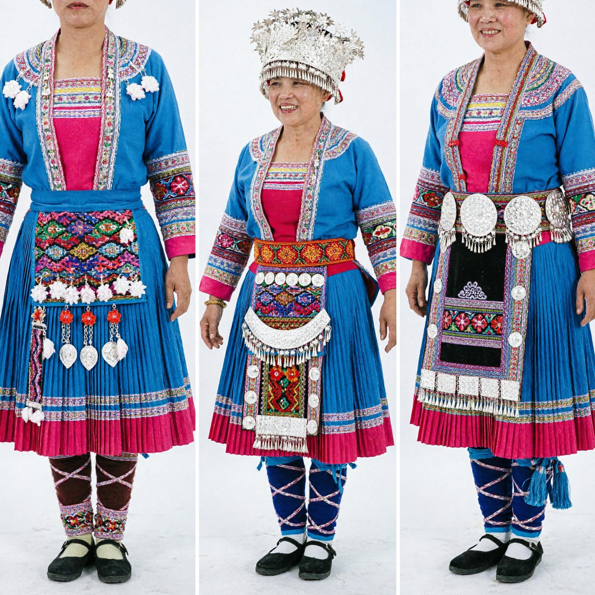 Traditional Chinese Miao Ethnic Minority Folk Dance Costume Complete Set for Men Women Festival Performance