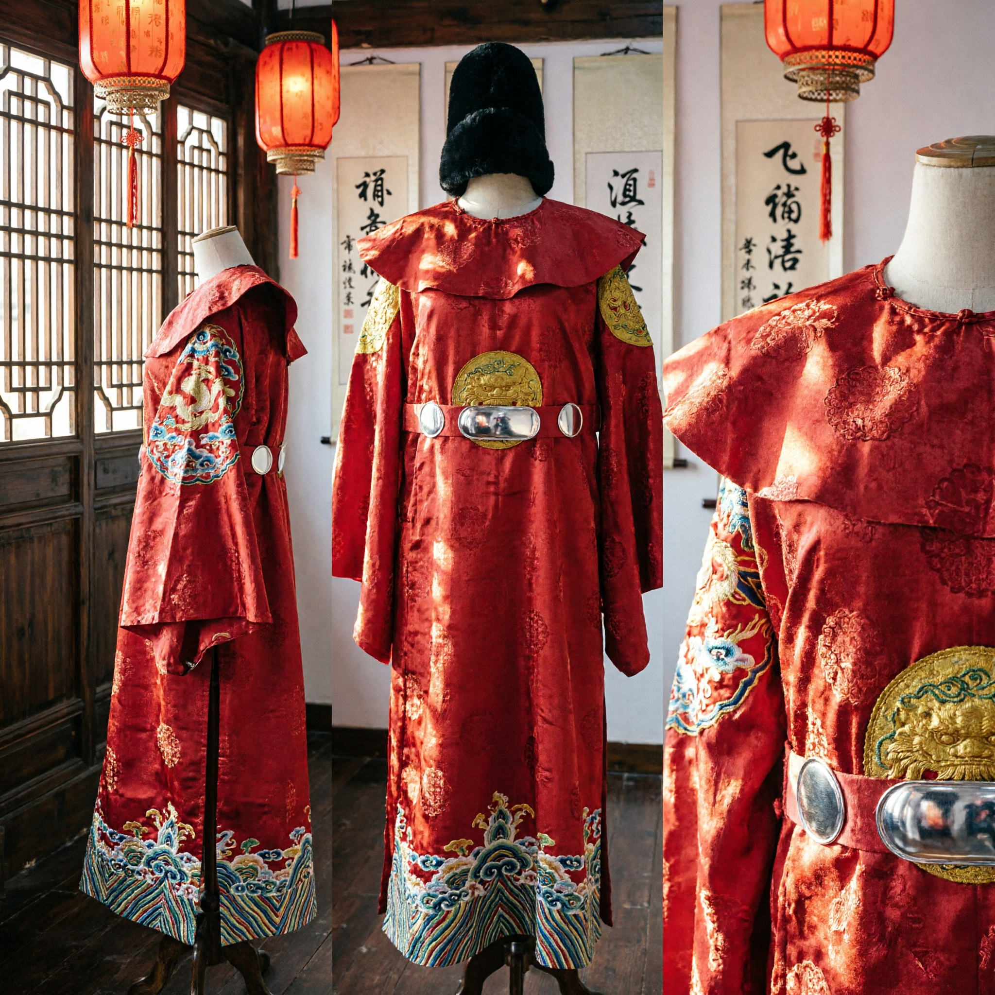 Traditional Chinese Red Official Robe Ming Dynasty Imperial Costume for Men Stage Performance