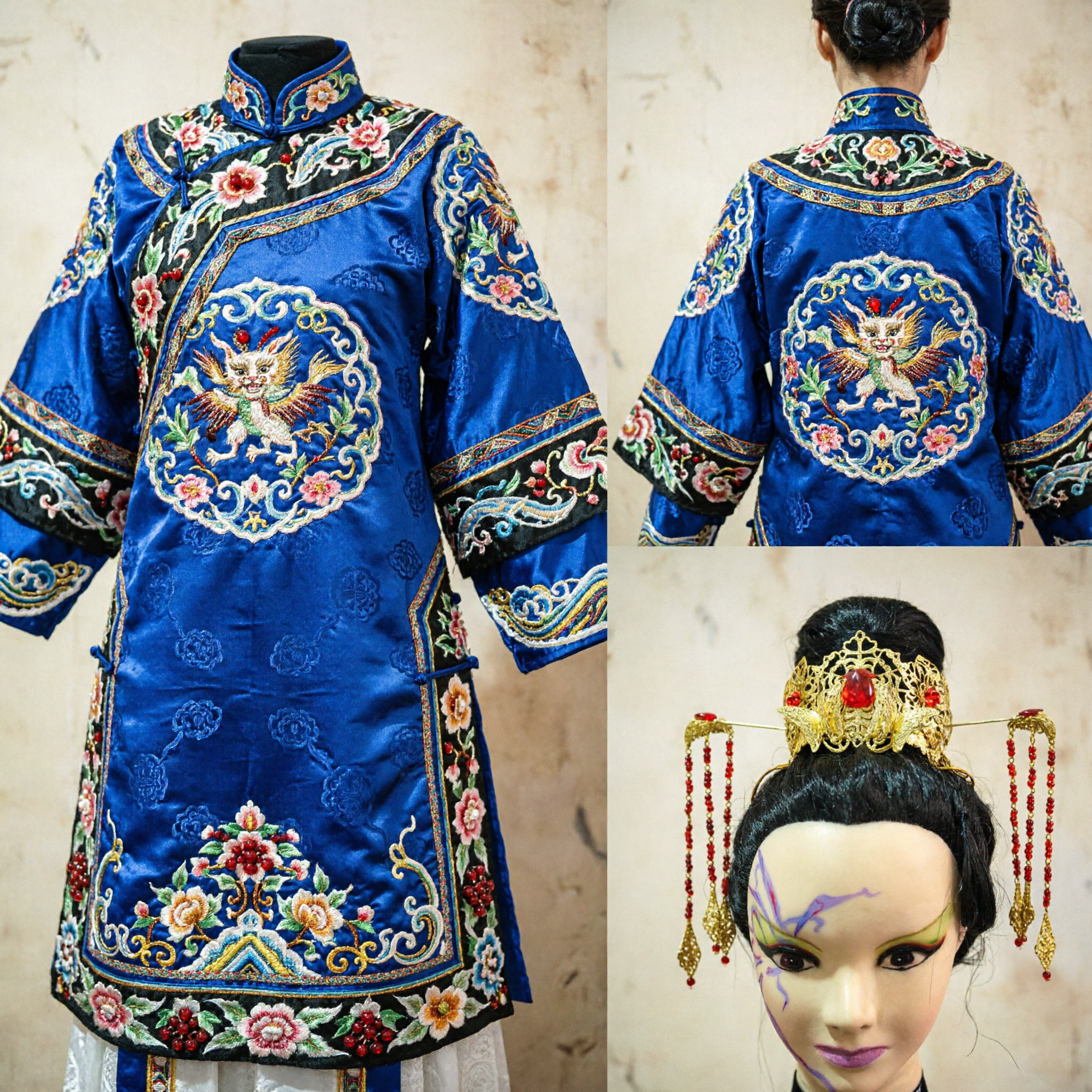 Traditional Chinese Peking Opera Hair Accessories Gold Crown Red Gems Dangling Chains Stage Performance Prop for Women