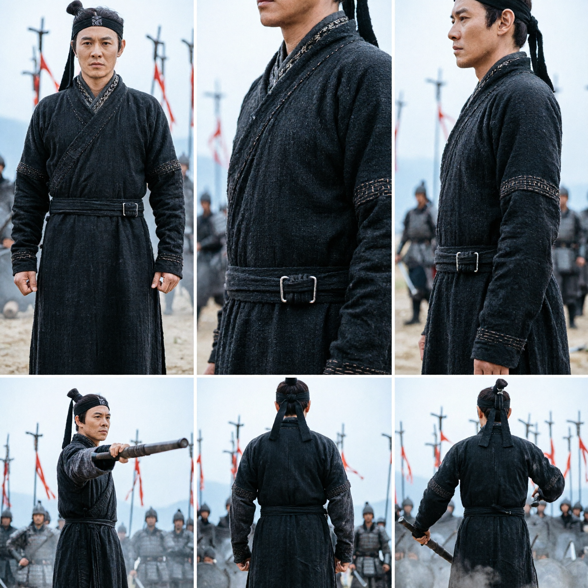 Ancient Chinese Martial Arts Black Robe Costume Men Traditional Wuxia Swordsman Hanfu Outfit for Cosplay