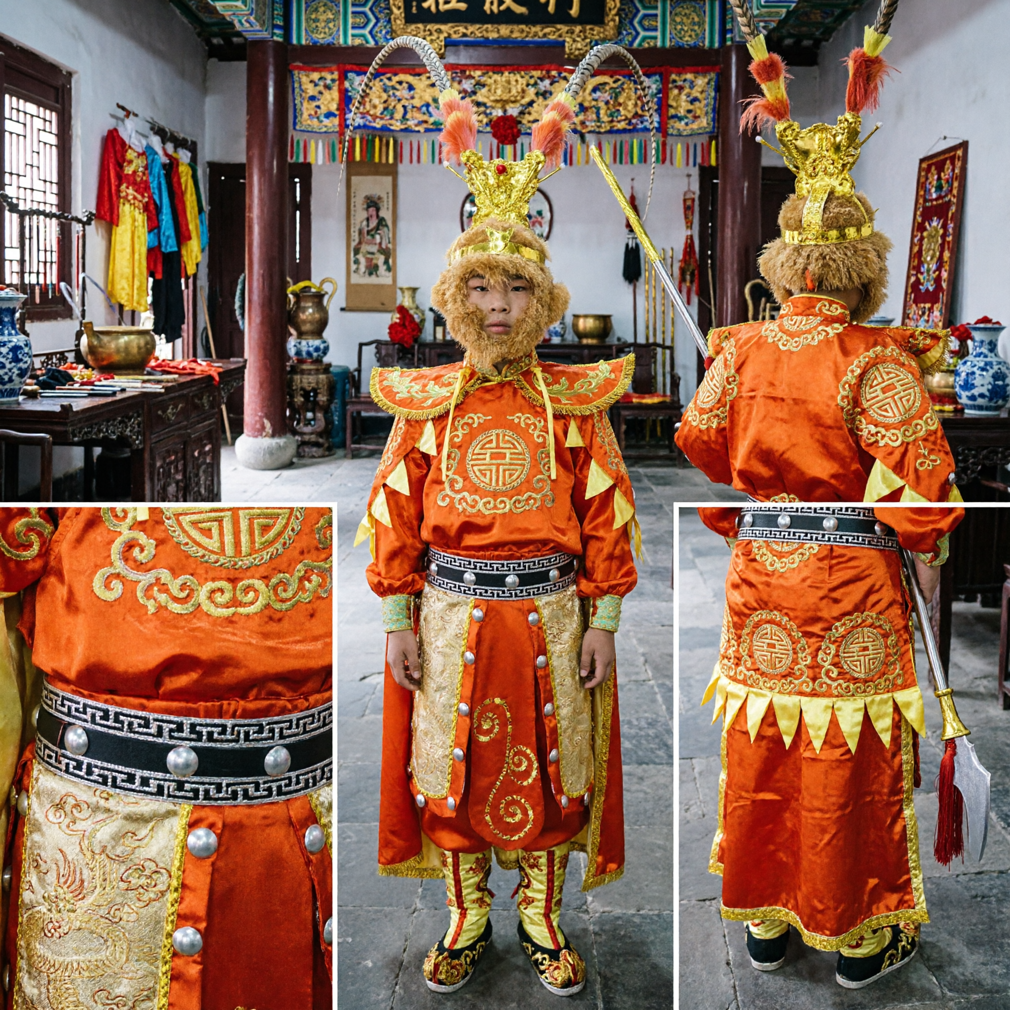 Kids Chinese Monkey King Sun Wukong Costume Traditional Opera Armor Outfit for Halloween Party