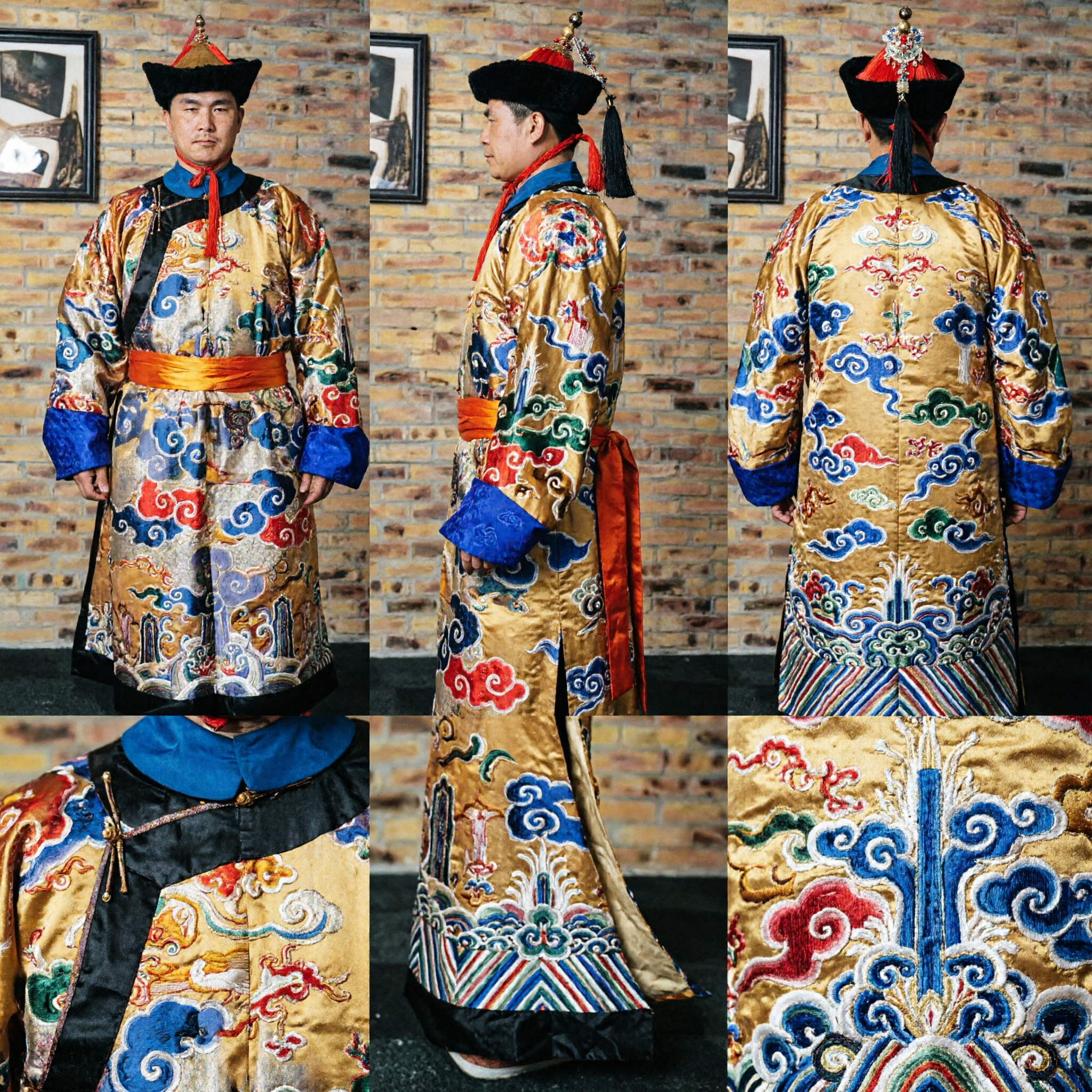 Traditional Chinese Qing Dynasty Emperor Dragon Robe Costume Men's Embroidered Imperial Clothing for Stage Performance