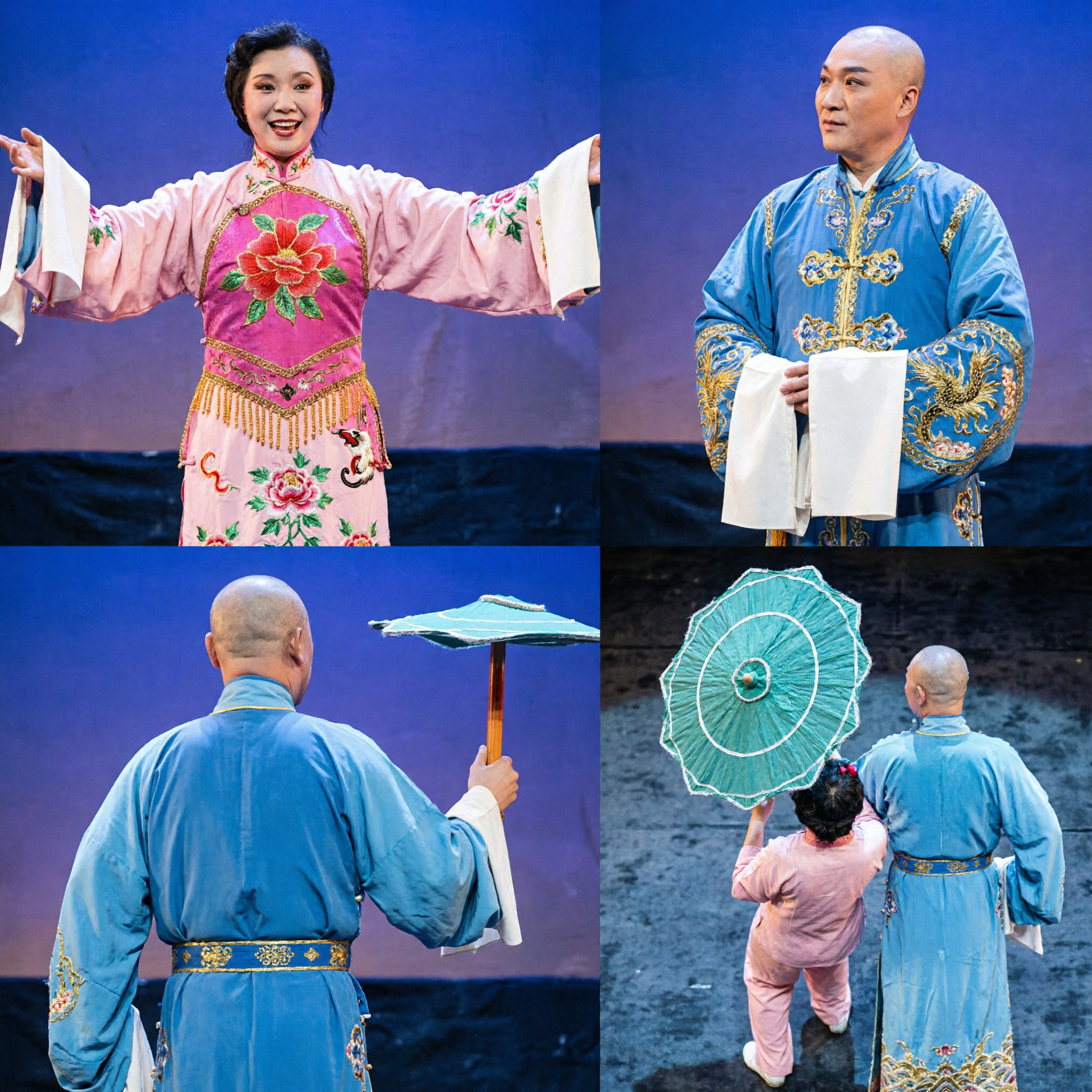 Professional Errenzhuan Traditional Chinese Opera Costumes for Men and Women Folk Dance Stage Performance