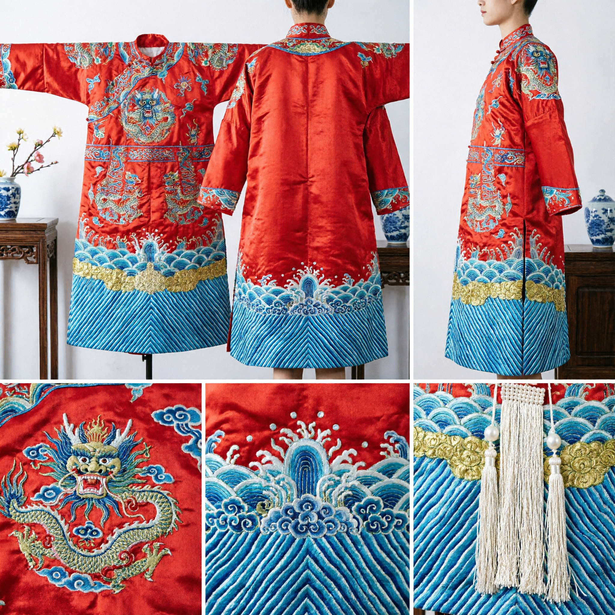 Traditional Chinese Peking Opera Red Dragon Robe Costume Men's Ancient General Mang Pao for Stage Performance