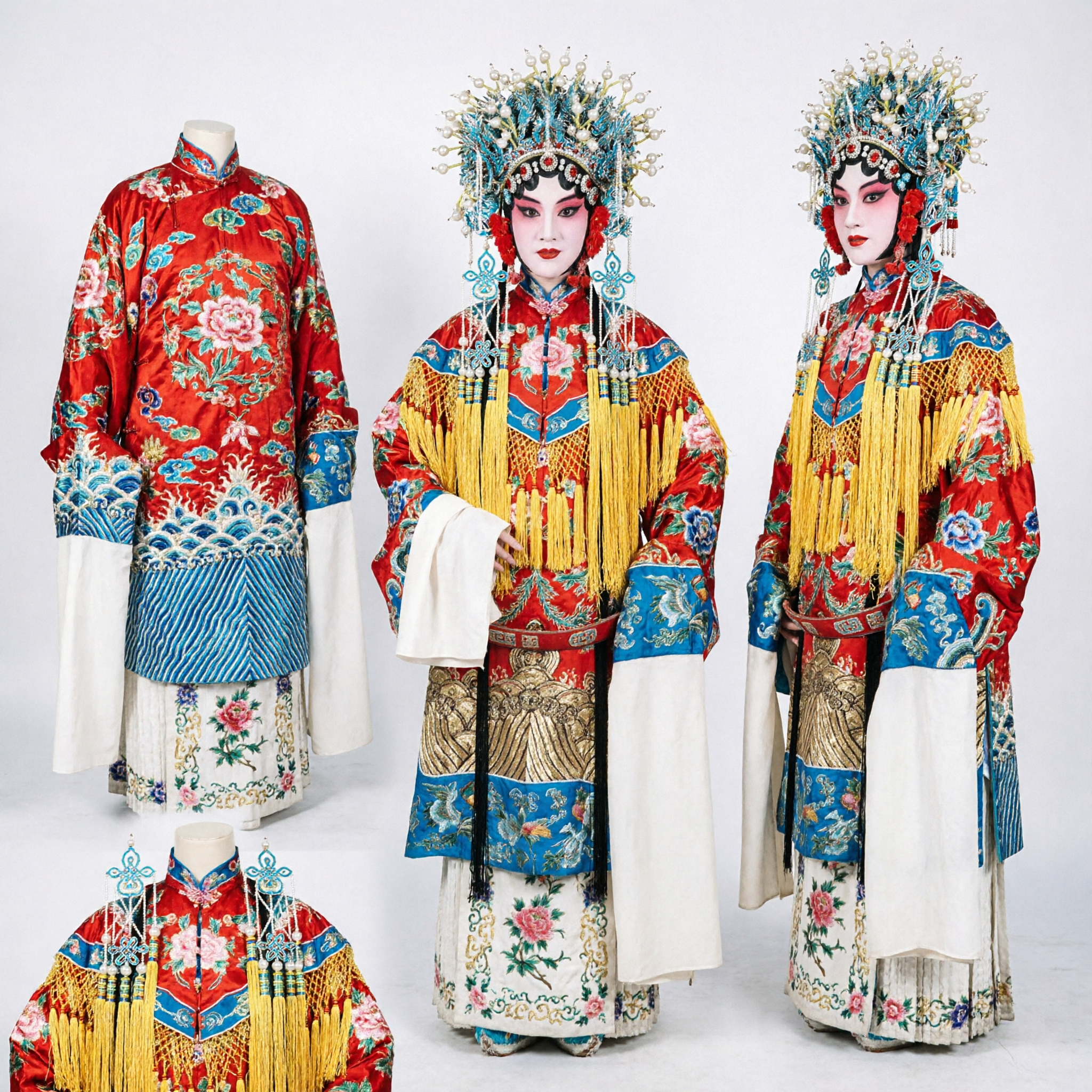 Traditional Chinese Peking Opera Dan Role Costume Complete Set with Embroidered Robe and Headdress for Stage Performance