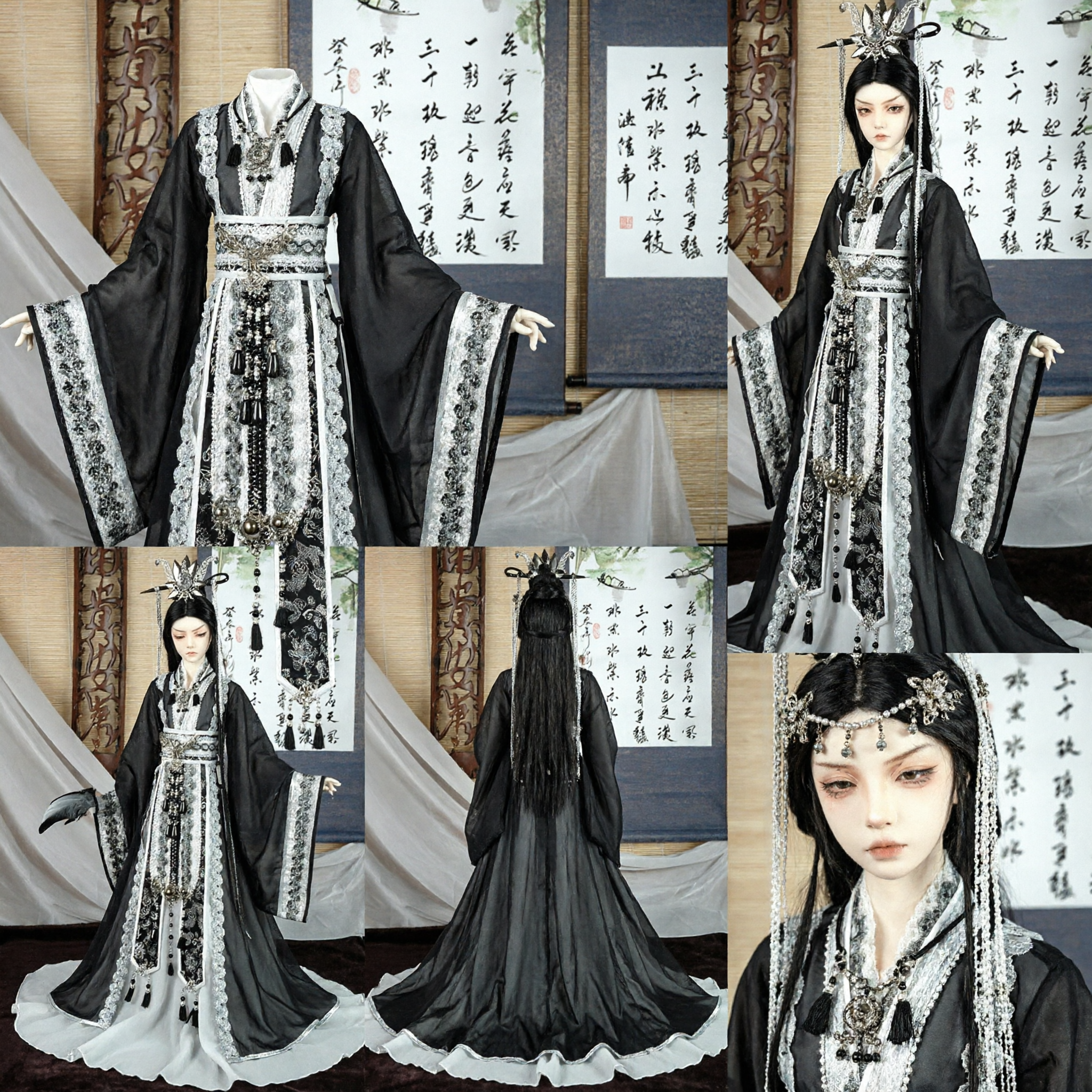 Exquisite Black and Silver Traditional Chinese Hanfu Costume for Female Dolls Ancient Nobility Style