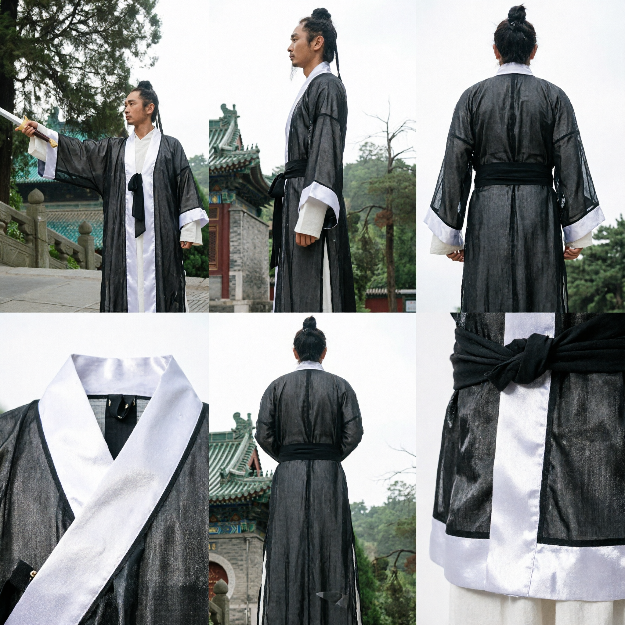 Men's Traditional Chinese Tai Chi Uniform Kung Fu Suit Wudang Daoist Robe for Martial Arts Practice