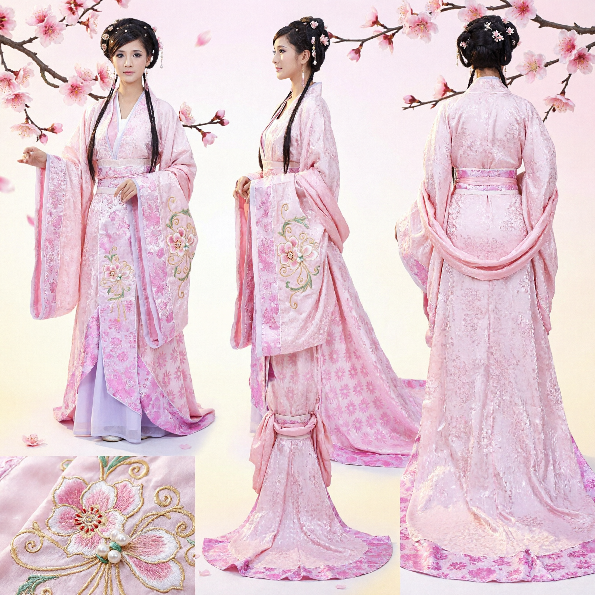 Elegant Pink Floral Hanfu Traditional Chinese Ancient Costume Dress for Women Cosplay and Performance