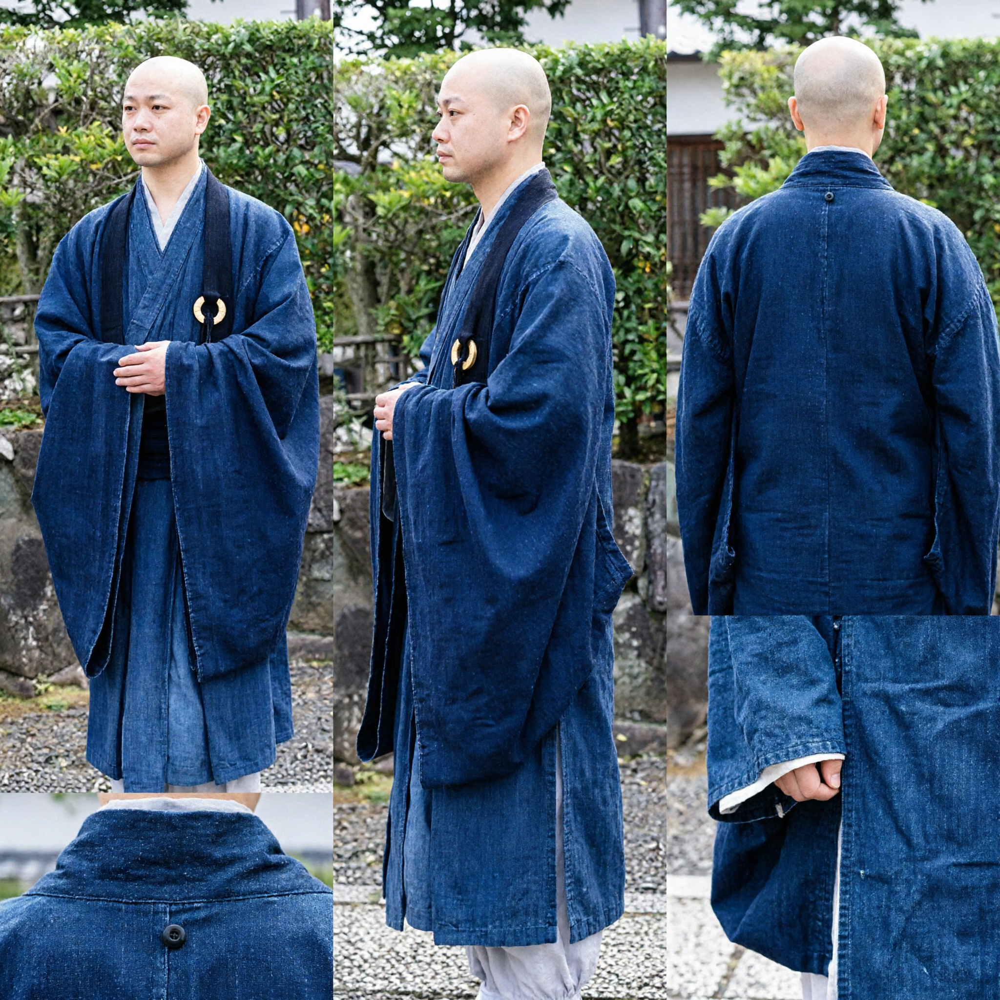 Authentic Indigo Blue Japanese Samue Monk Robe for Men Zen Meditation Yoga and Casual Loungewear