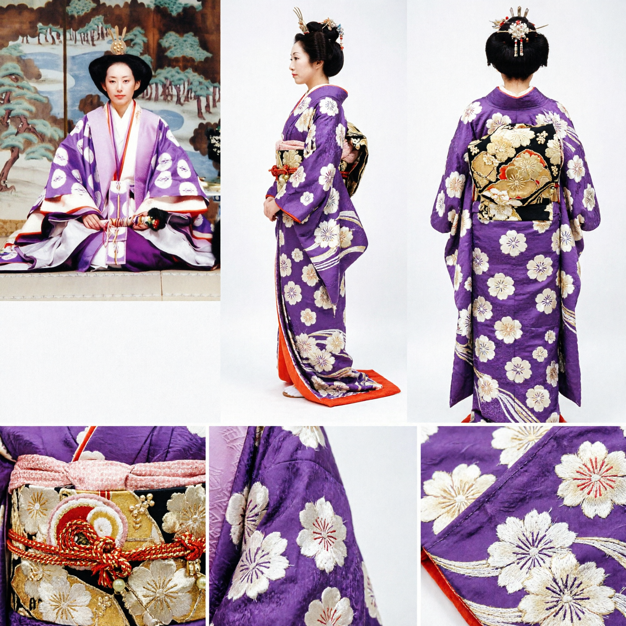 Japanese Heian Period Court Lady Junihitoe Kimono Costume Purple Traditional Cosplay Outfit for Women