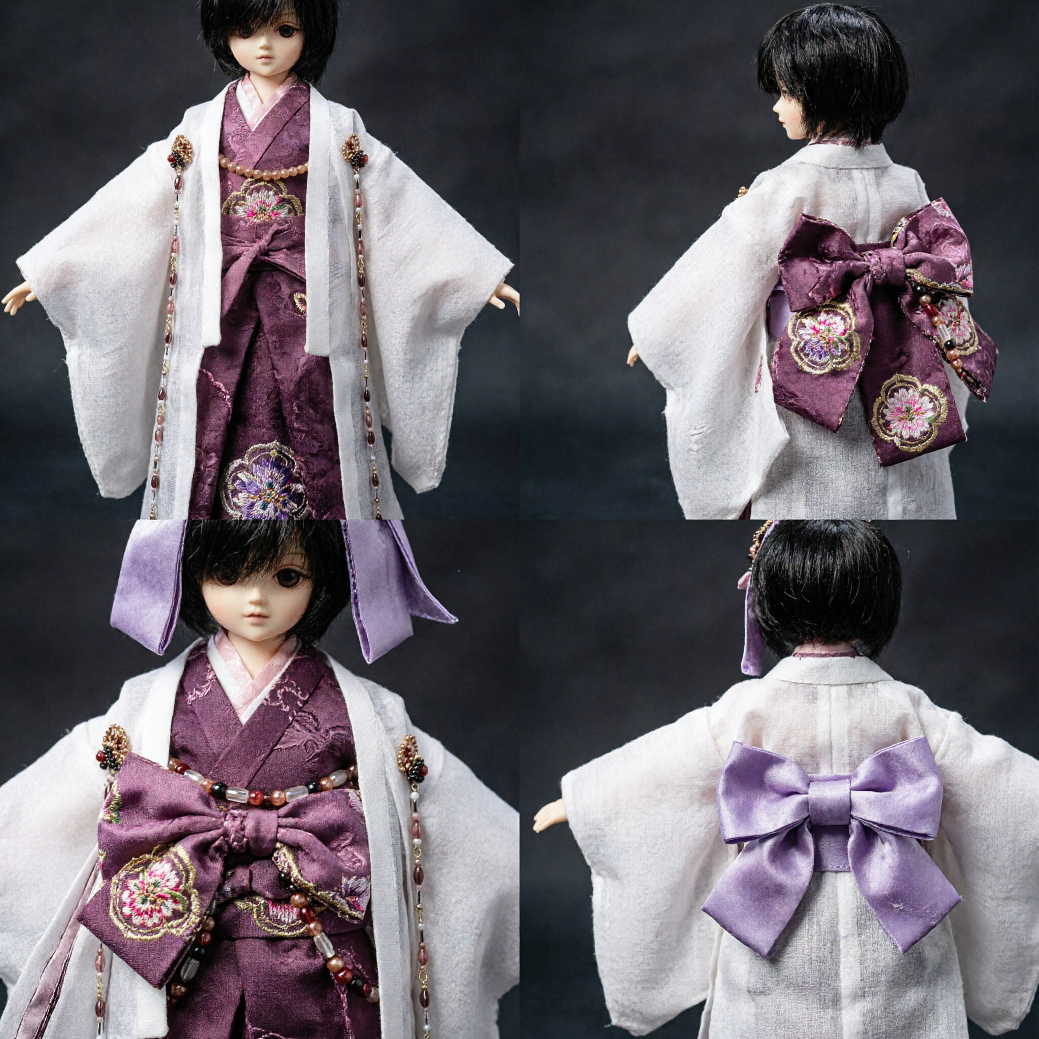 Traditional Chinese Hanfu Costume for BJD Dolls Ancient Purple Robe and White Outerwear Set for Collectors
