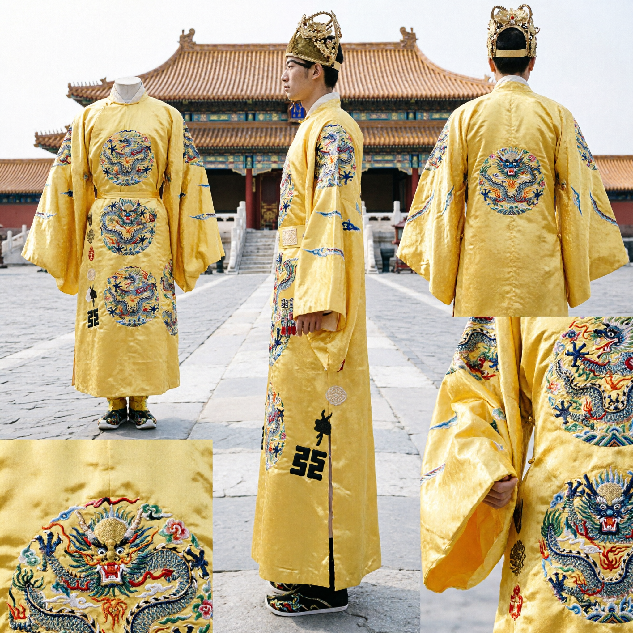 Traditional Chinese Emperor Yellow Dragon Robe Men's Ancient Royal Hanfu Costume for Stage Performance