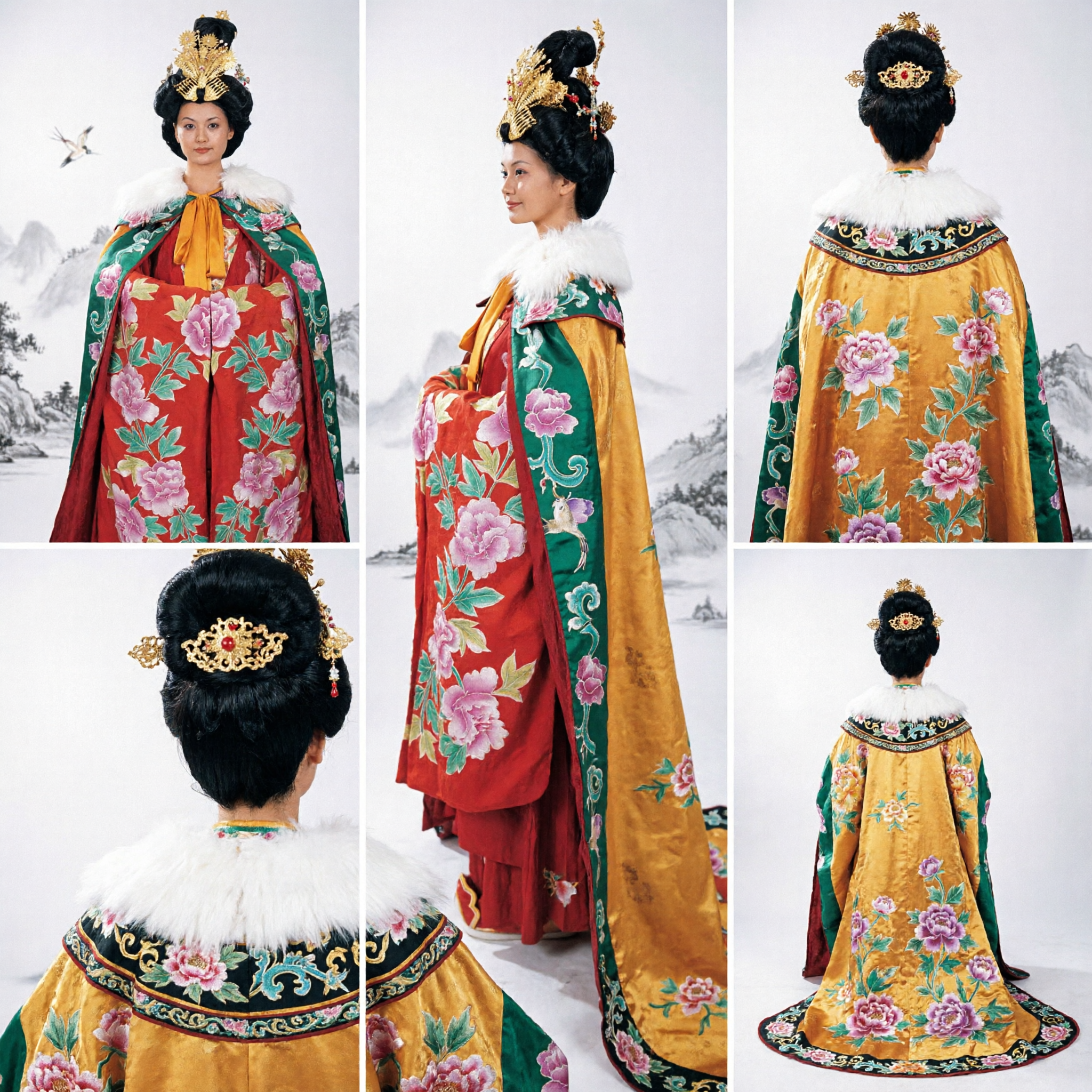 Traditional Chinese Tang Dynasty Hanfu Costume Red Peony Embroidery Ancient Princess Dress for Women Stage Performance