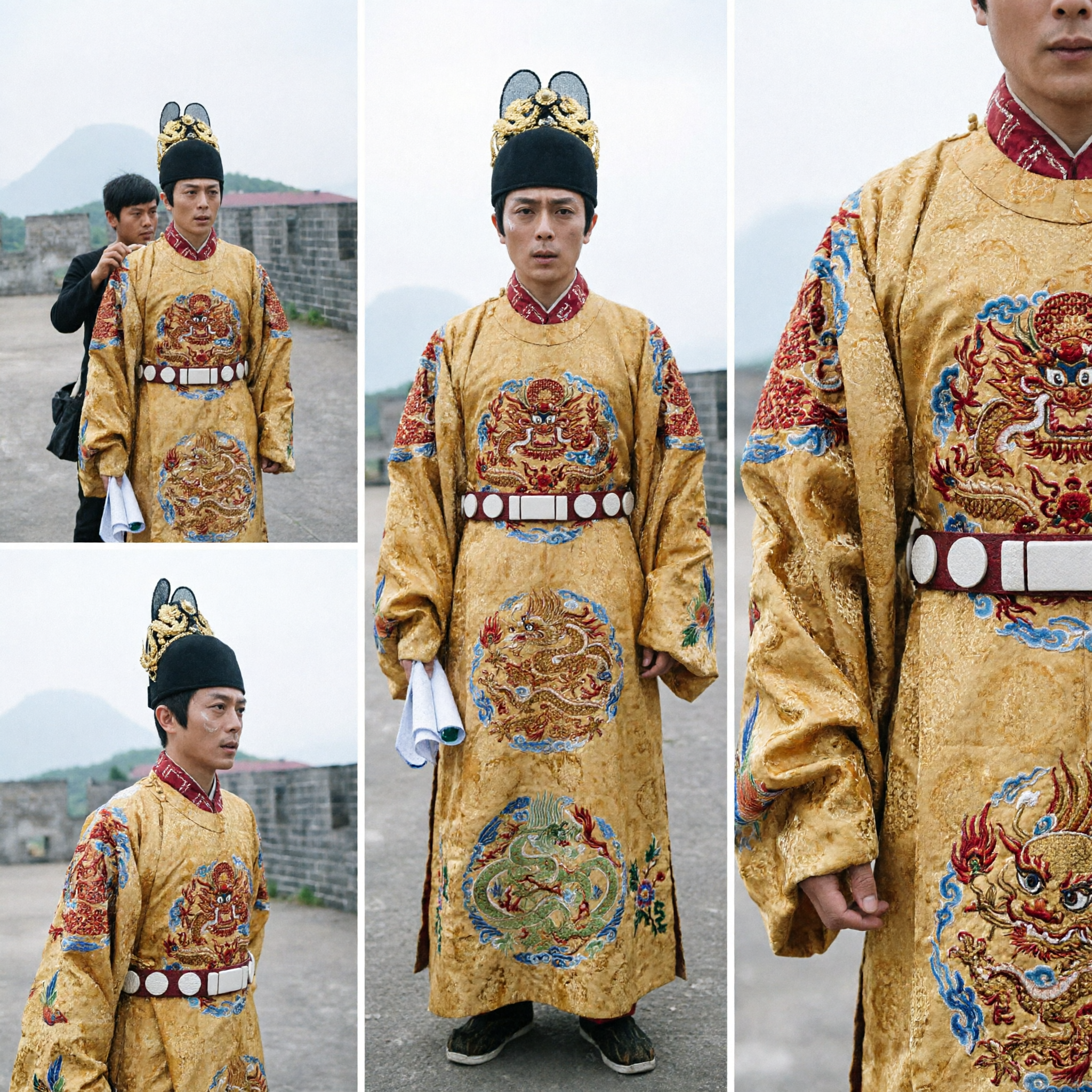 Men's Ancient Chinese Emperor Costume Ming Dynasty Golden Dragon Robe Traditional Hanfu for Cosplay and Stage Performance