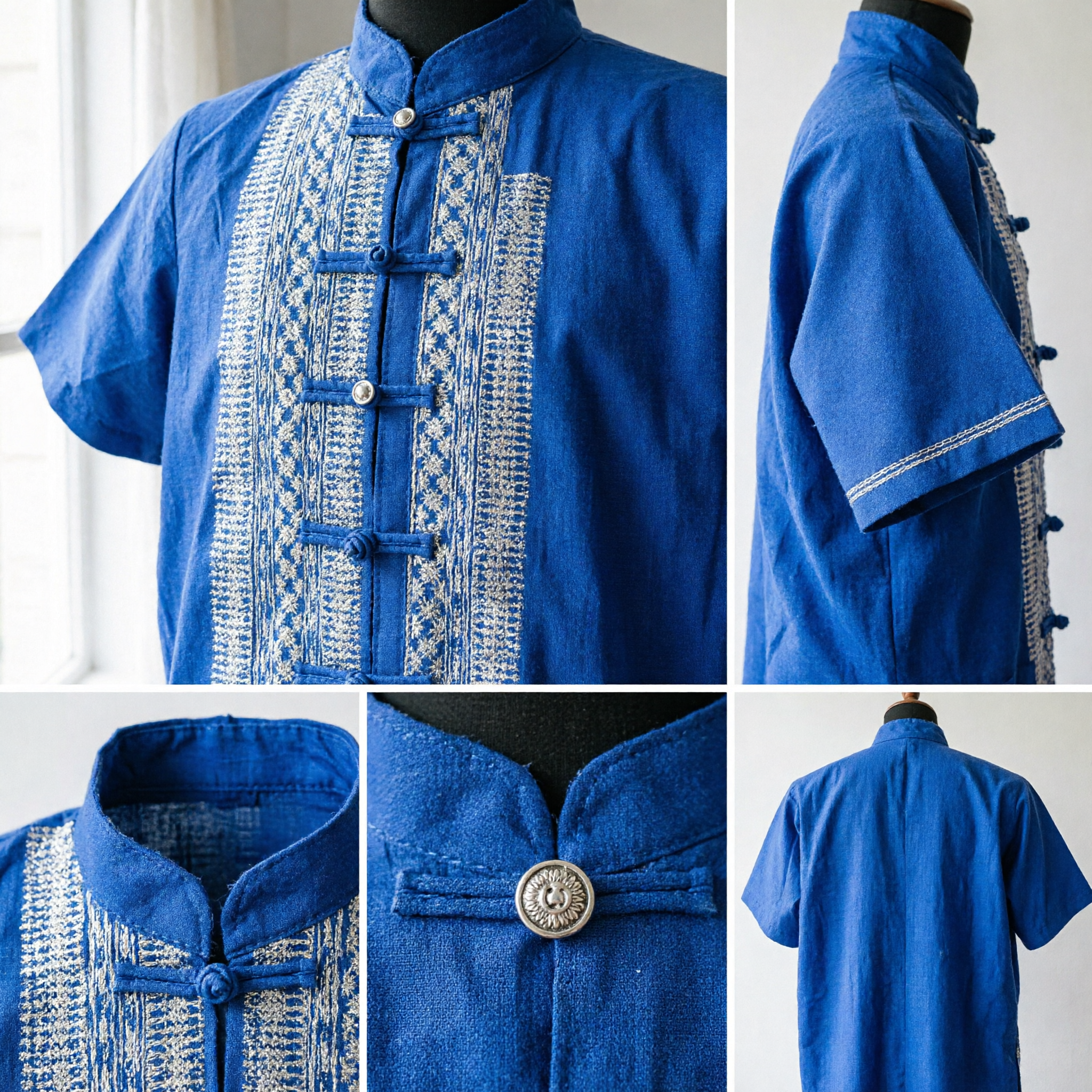 Men's Royal Blue Traditional Chinese Tang Suit Silk Shirt Mandarin Collar Frog Button Festival Costume