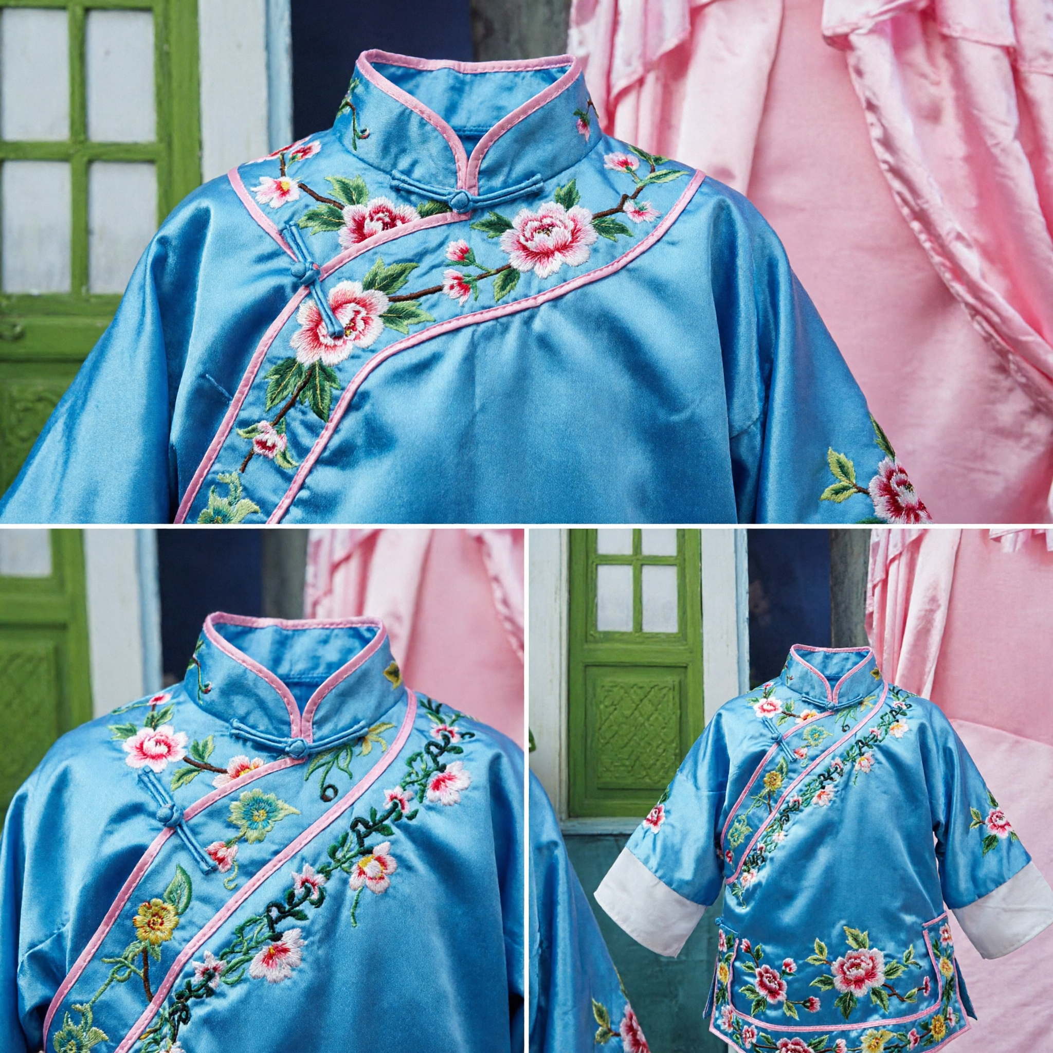 Chinese Traditional Children's Ancient Scholar Costume Blue Embroidered Robe and Opera Hat for Kids Stage Play