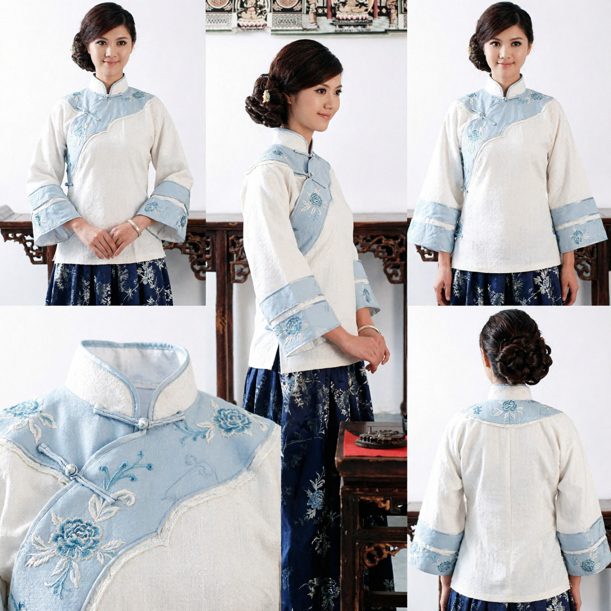 Elegant Women's Traditional Chinese Minguo Style Blouse and Skirt Set Tang Suit for Tea Ceremony and Performance