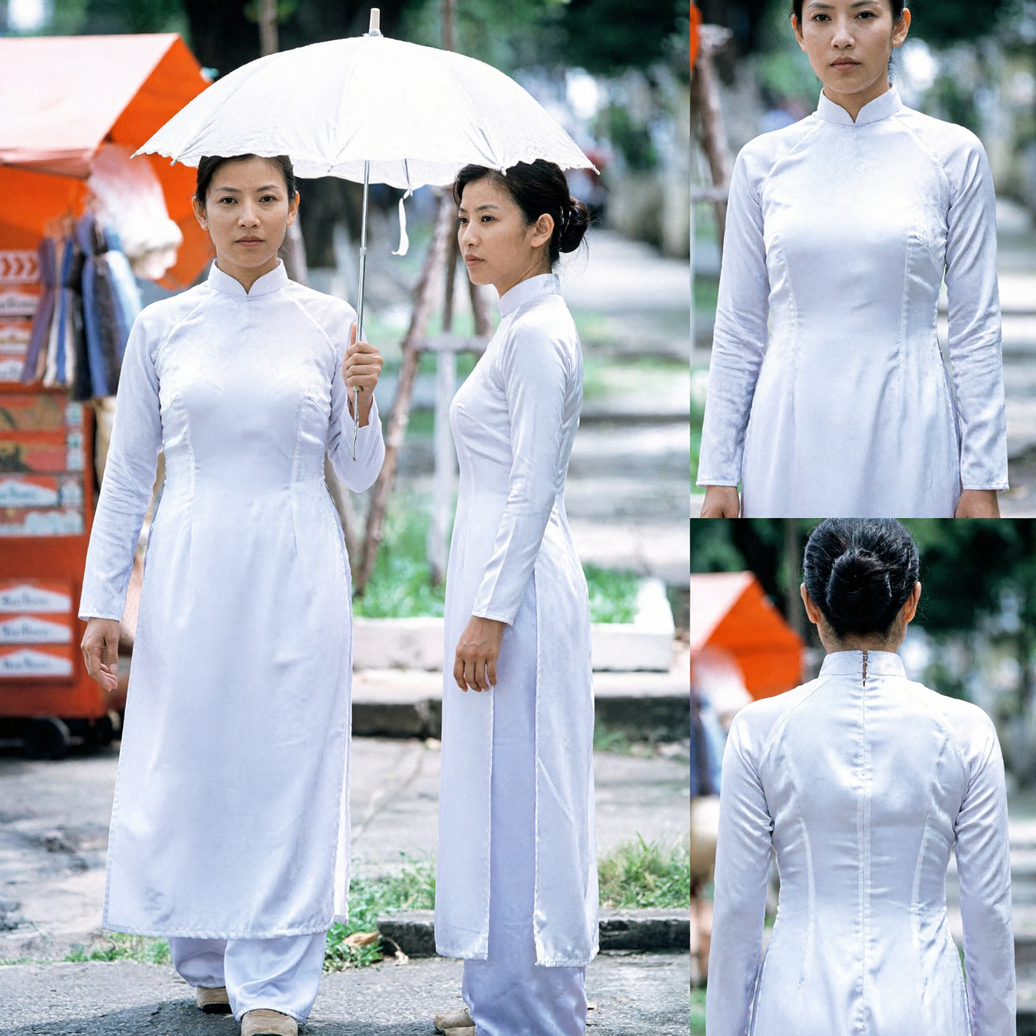 Traditional White Vietnamese Ao Dai Dress Long Tunic and Pants Set for Women Cultural Events