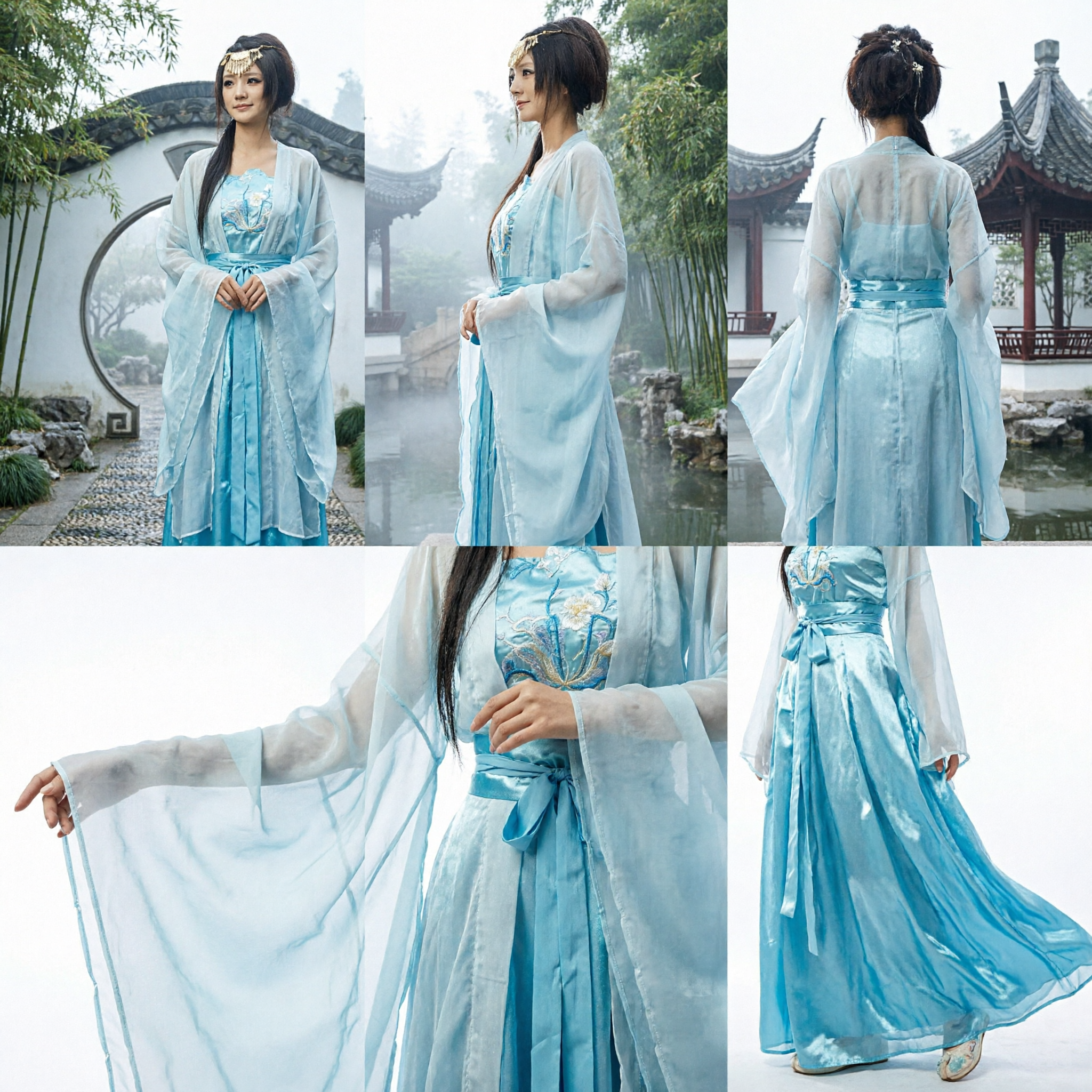 Elegant Light Blue Traditional Chinese Hanfu Dress Ancient Fairy Costume for Women Cosplay and Stage Performance