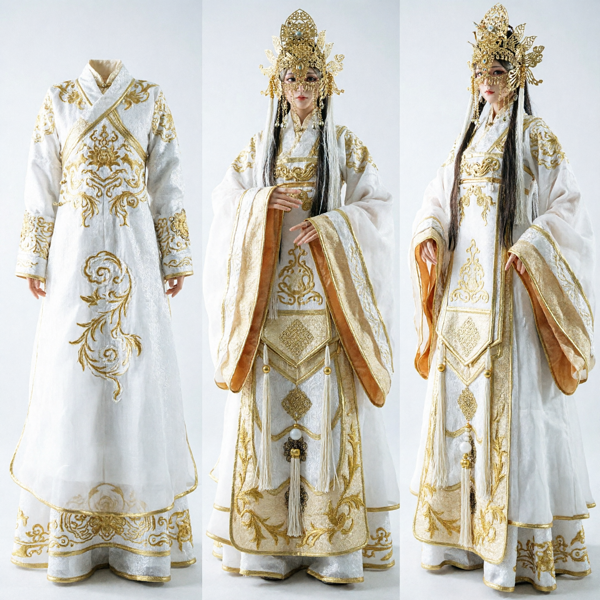 Exquisite White and Gold Traditional Chinese Hanfu Costume Ancient Goddess Dress for Women Stage Performance Cosplay