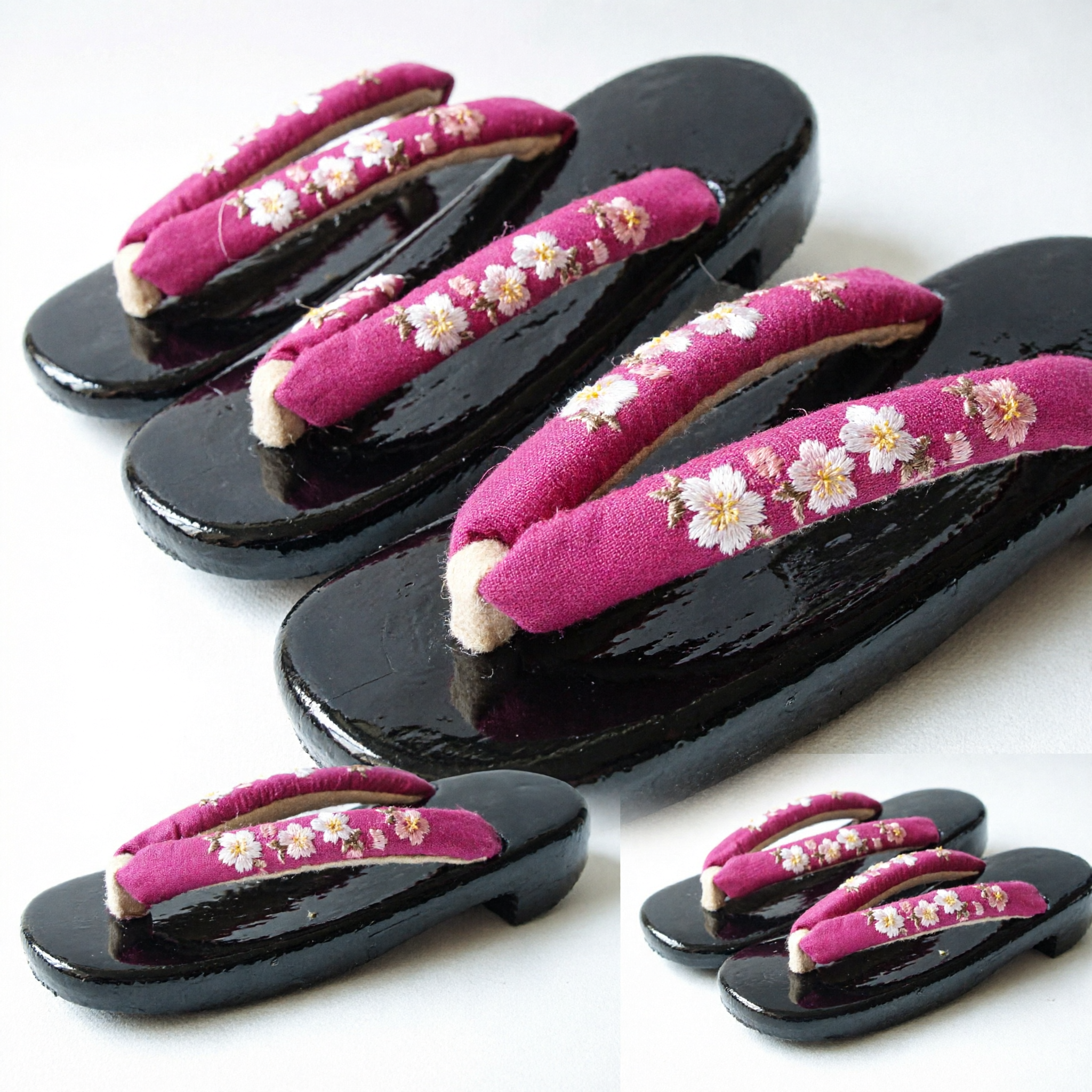 Traditional Japanese Geta Wooden Sandals Pink Floral Straps Kimono Yukata Shoes for Women Girls