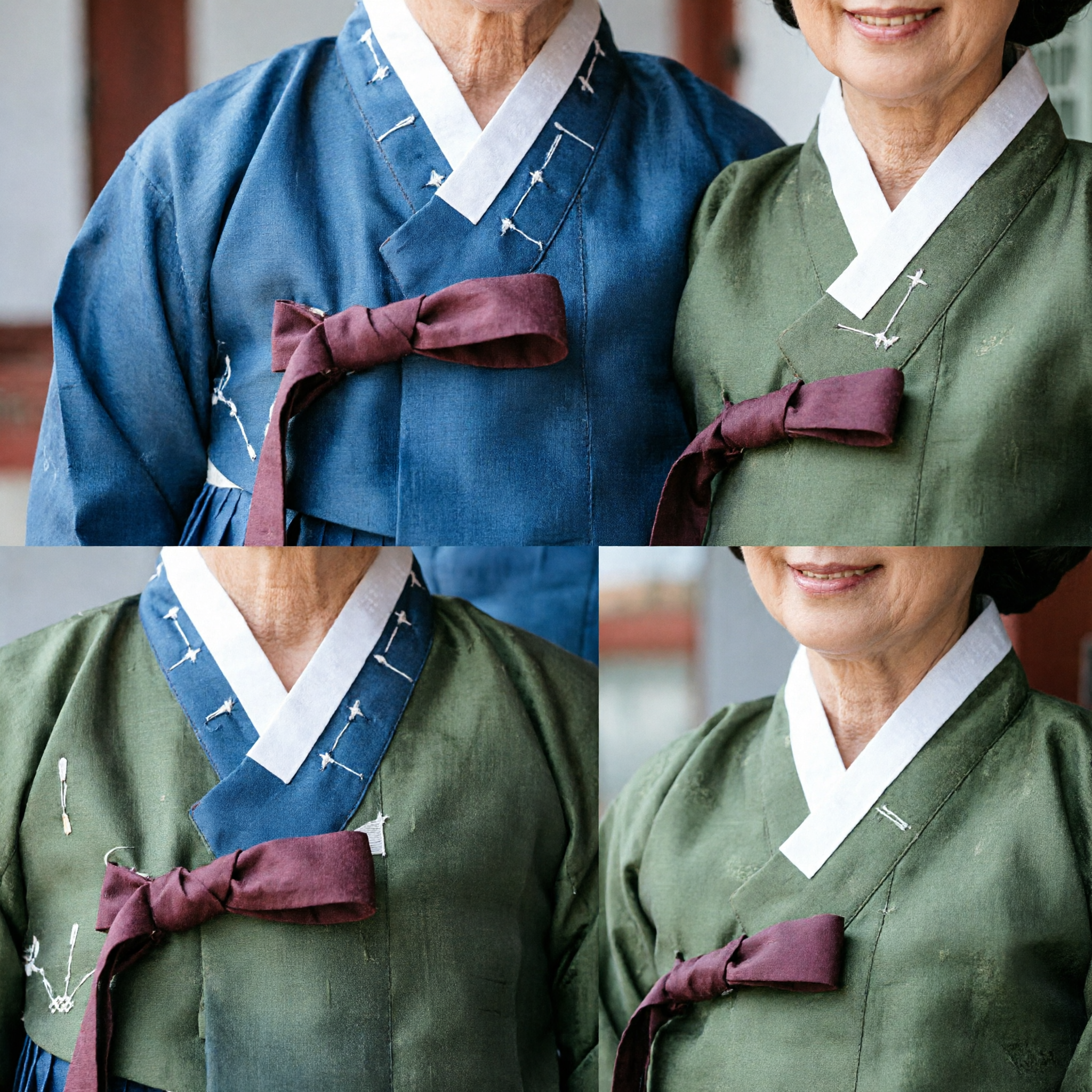 Traditional Korean Hanbok Set for Women Olive Green Jeogori Blue Chima Historical Festival Costume