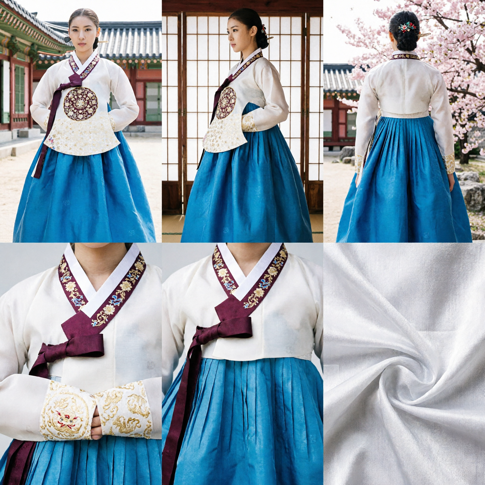 Traditional Korean Hanbok Costume Blue and White Dress for Women Cultural Events and Photoshoots