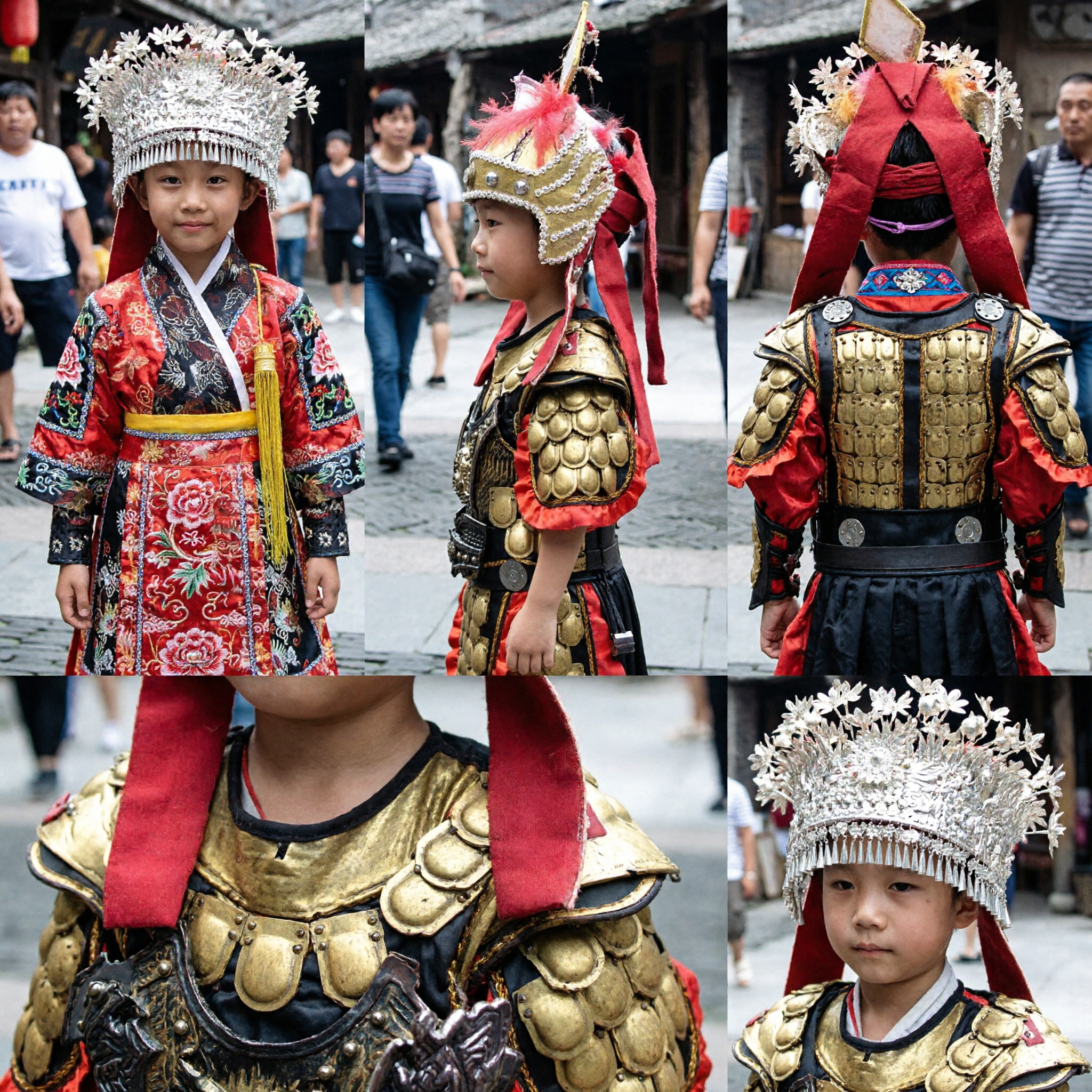 Traditional Chinese Peking Opera General Armor Costume for Kids Children Warrior Stage Performance Complete Set