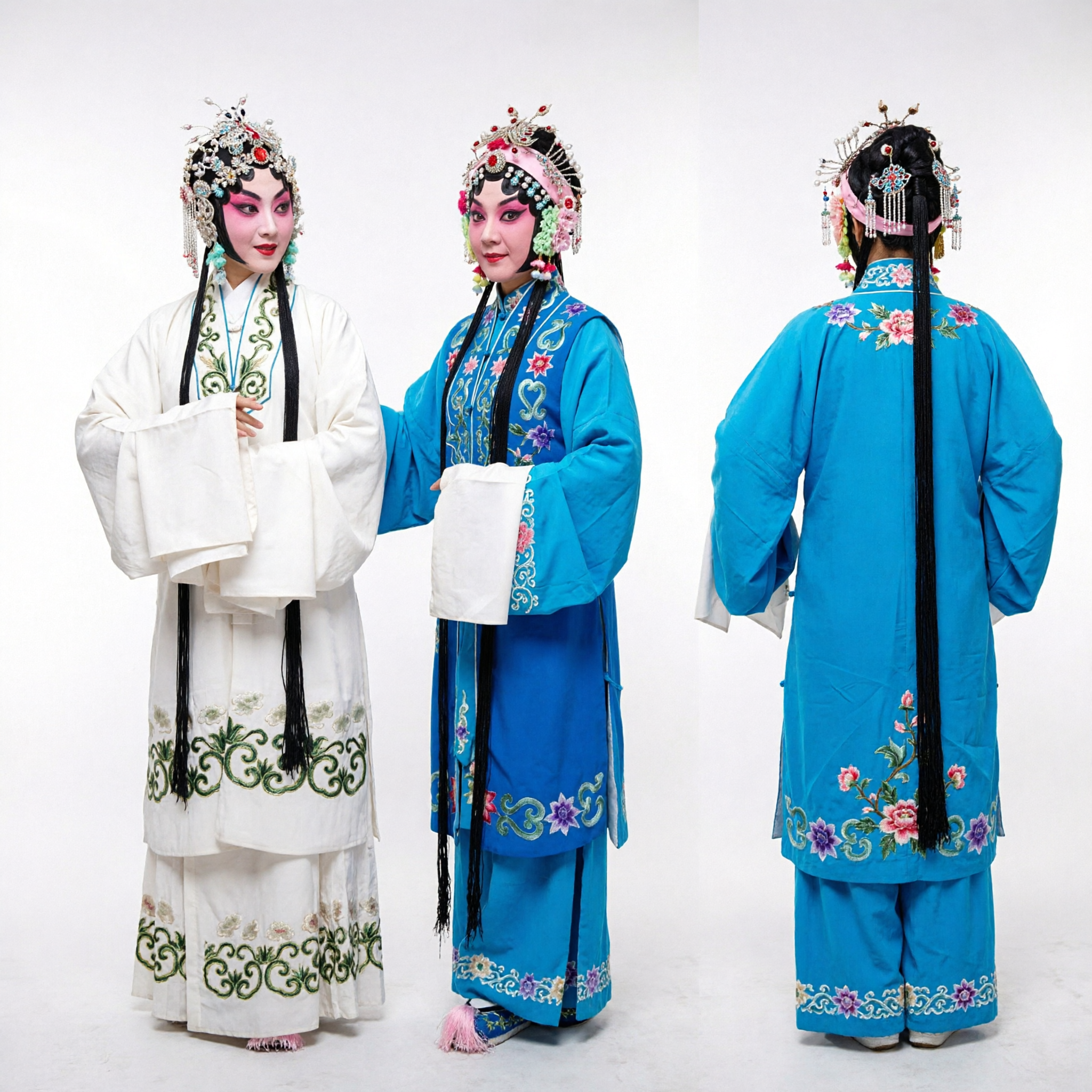 Traditional Chinese Huangmei Opera Costumes Set Blue and White Embroidered Robes for Stage Performance and Cultural Dance