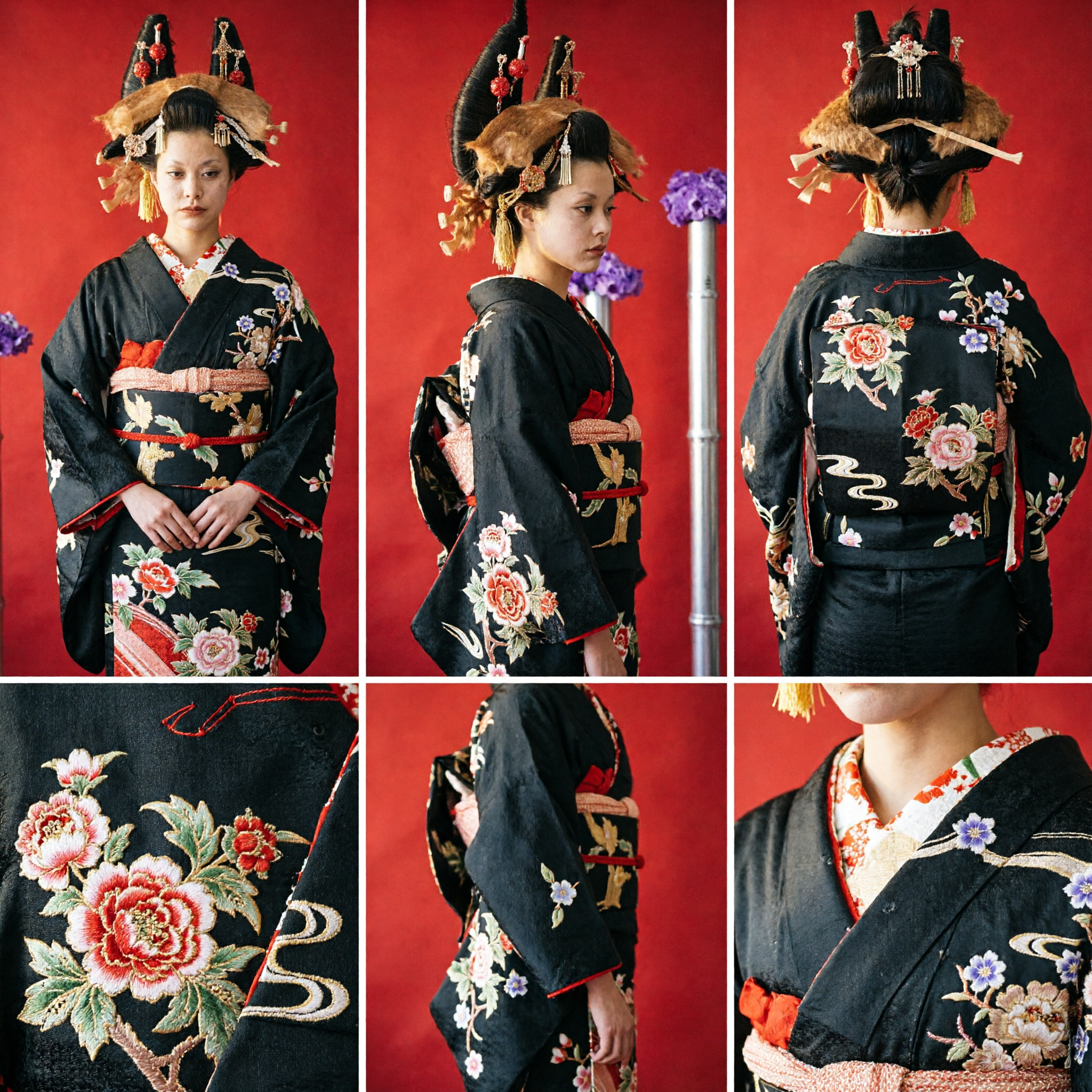 Traditional Japanese Geisha Hairpiece with Elaborate Gold Kanzashi Ornaments for Women Cosplay and Cultural Performance