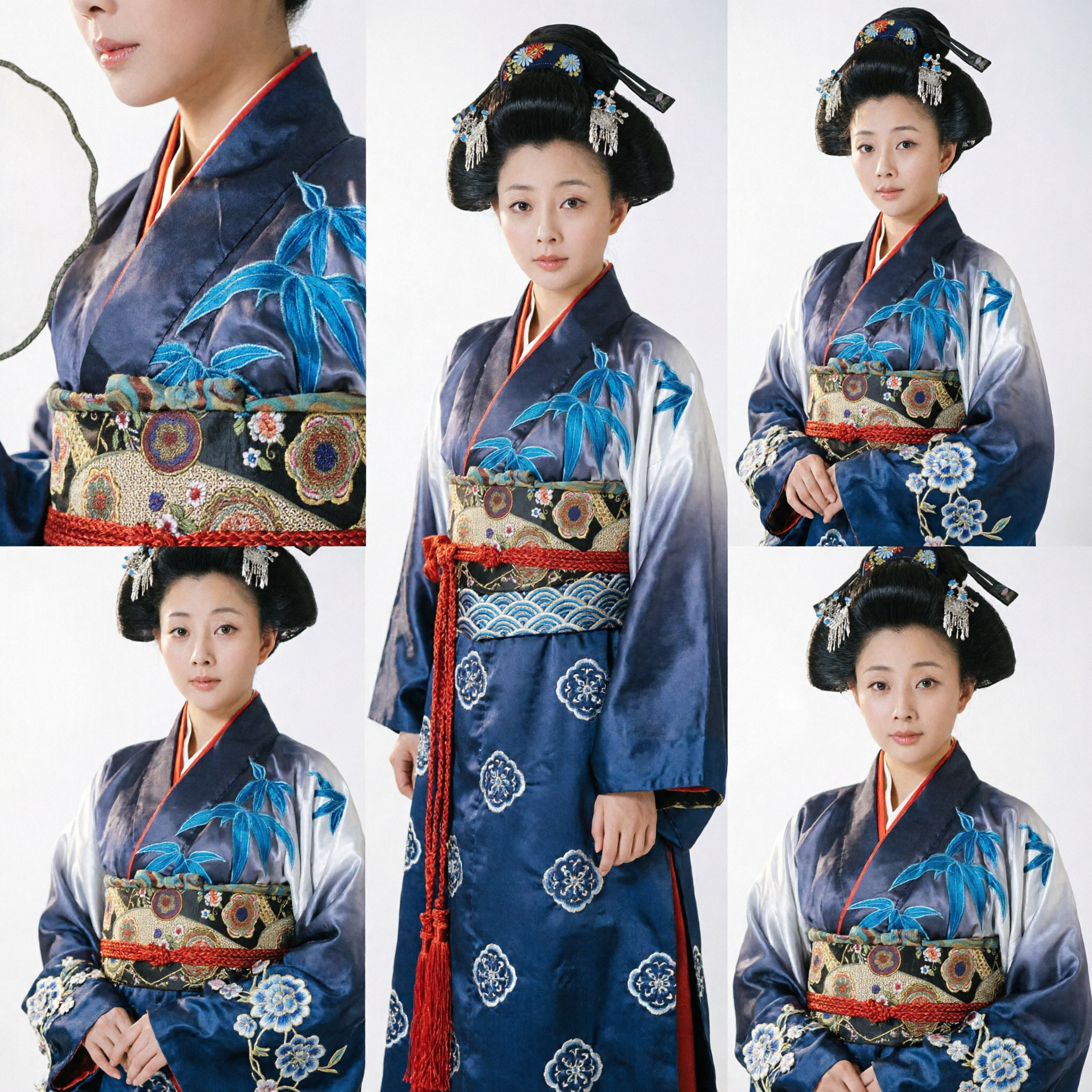 Traditional Chinese Ancient Noblewoman Hanfu Costume Dark Grey Embroidered Robe with Ornate Headdress for Women