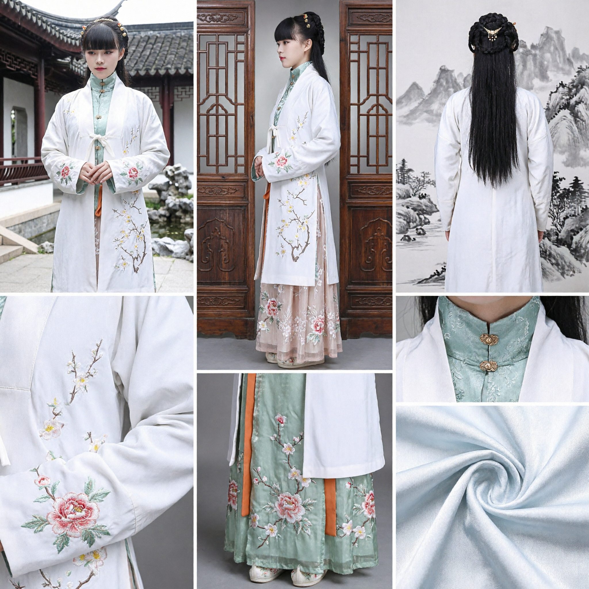 Elegant White Ming Dynasty Hanfu Robe with Floral Embroidery Traditional Chinese Costume for Women Tea Ceremony
