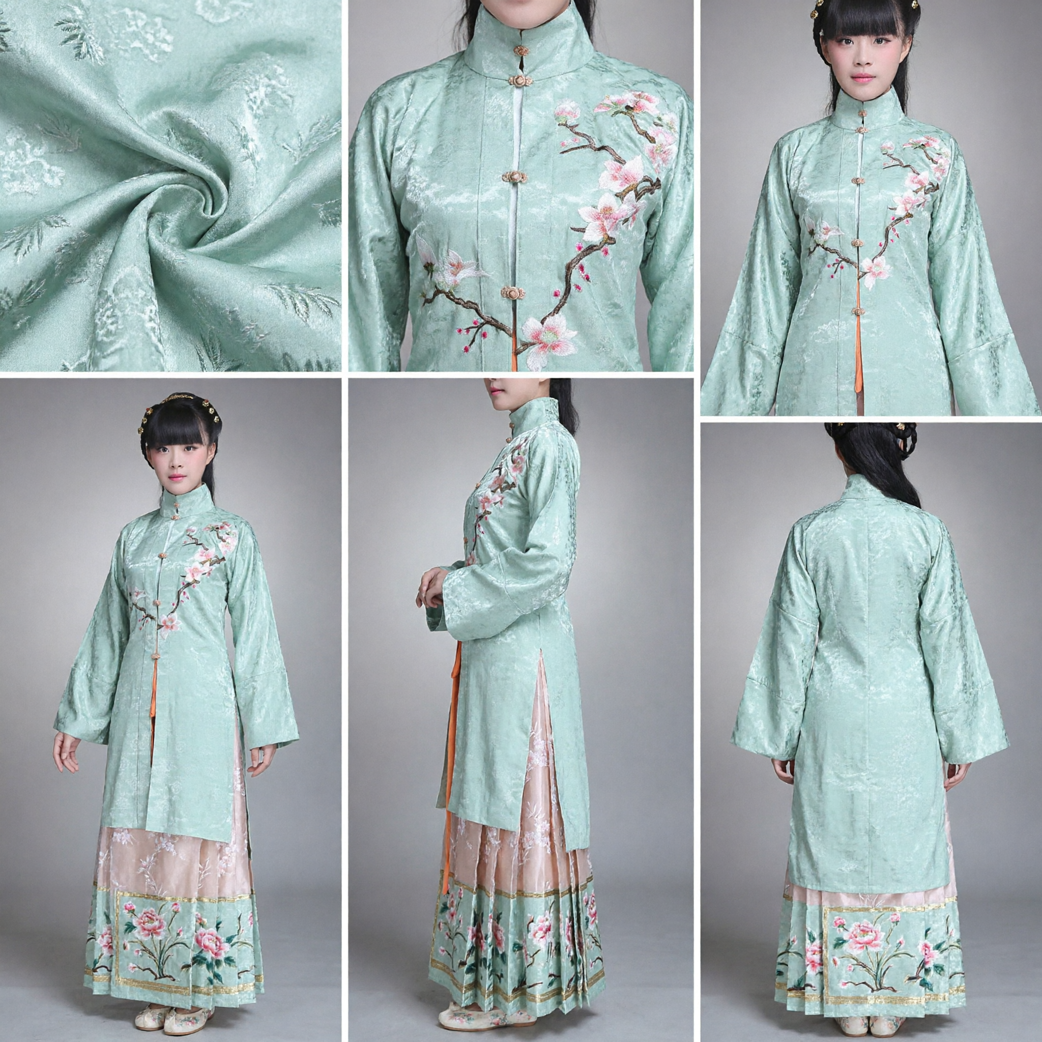Traditional Chinese Mint Green Embroidered Floral Tunic Top Republic of China Style Clothing for Performance and Daily Wear