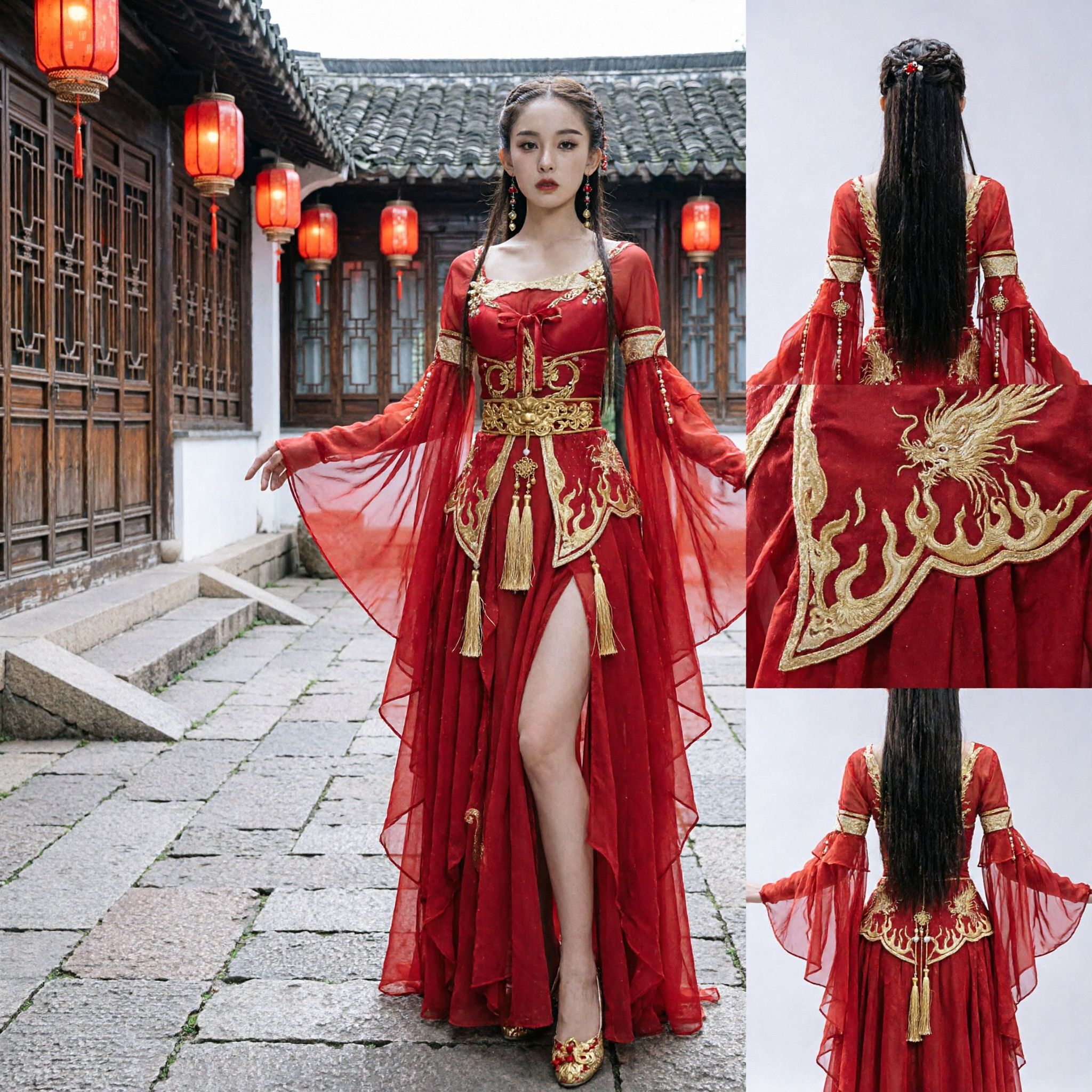 Elegant Red Chinese Traditional Costume Ancient Princess Dress Fairy Hanfu for Women Stage Dance Performance