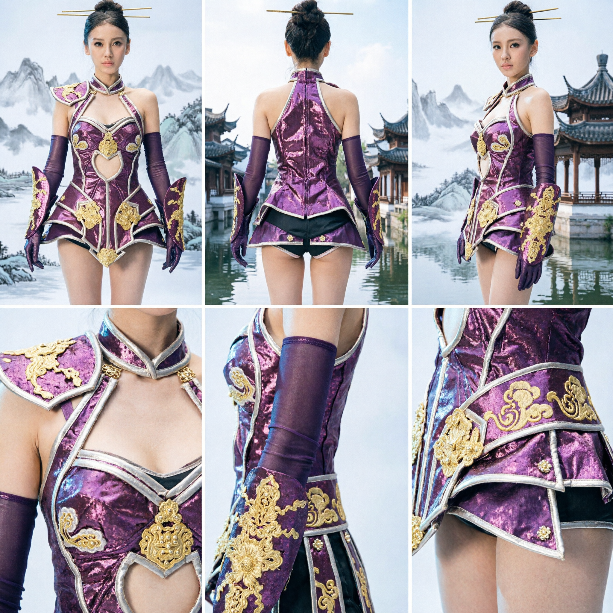 Women's Purple Chinese Fantasy Warrior Armor Cosplay Costume for Halloween Stage Performance and Gaming