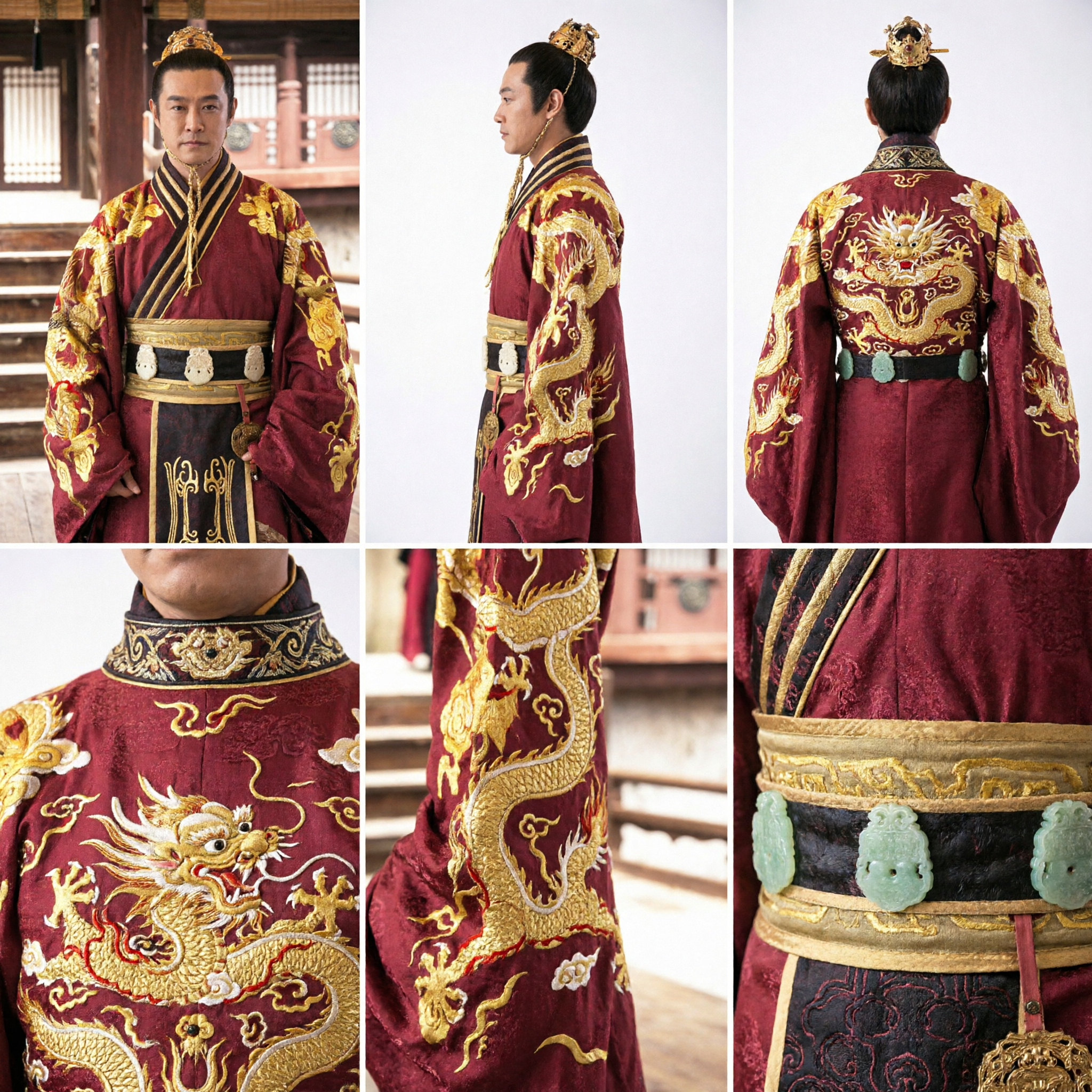 Men's Ancient Chinese Emperor Costume Red Dragon Embroidery Robe Traditional Hanfu for Cosplay and Stage Performance