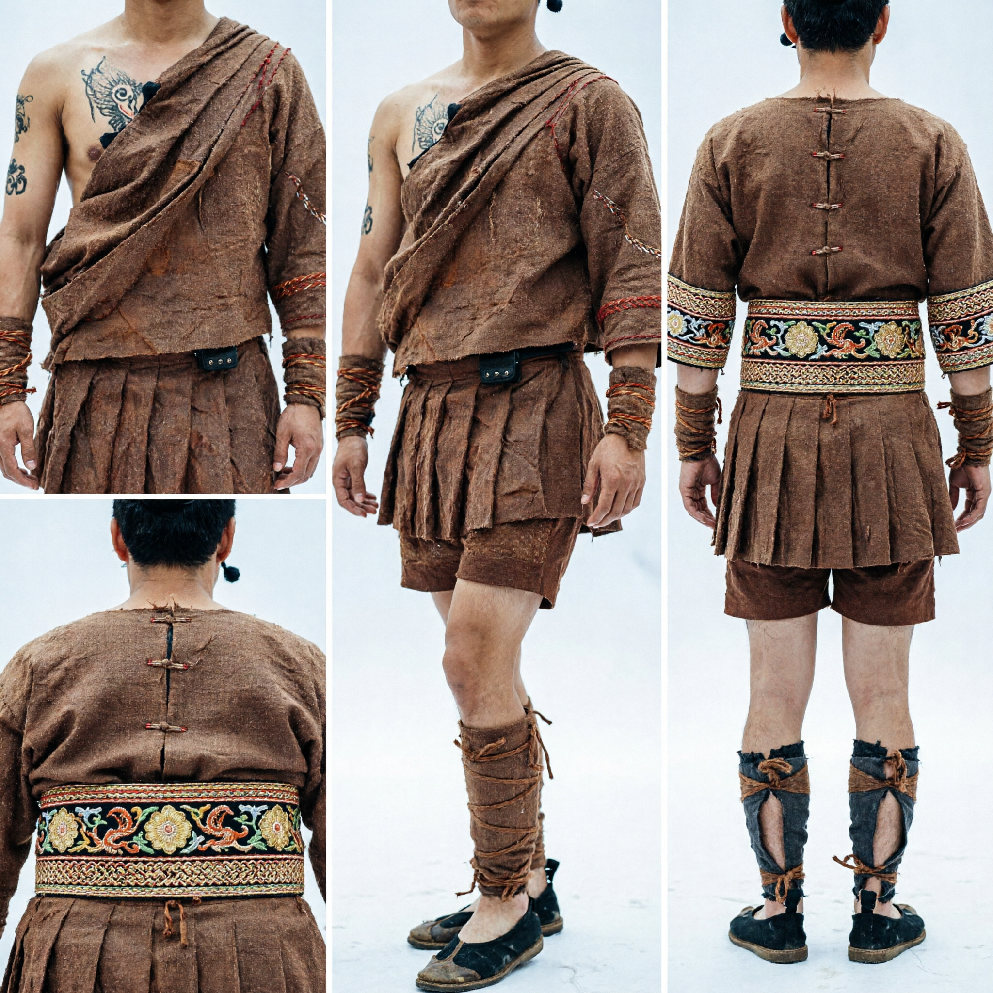 Ancient Chinese Primitive Tribal Men's Costume Traditional Folk Dance Performance Outfit for Stage and Cultural Festivals
