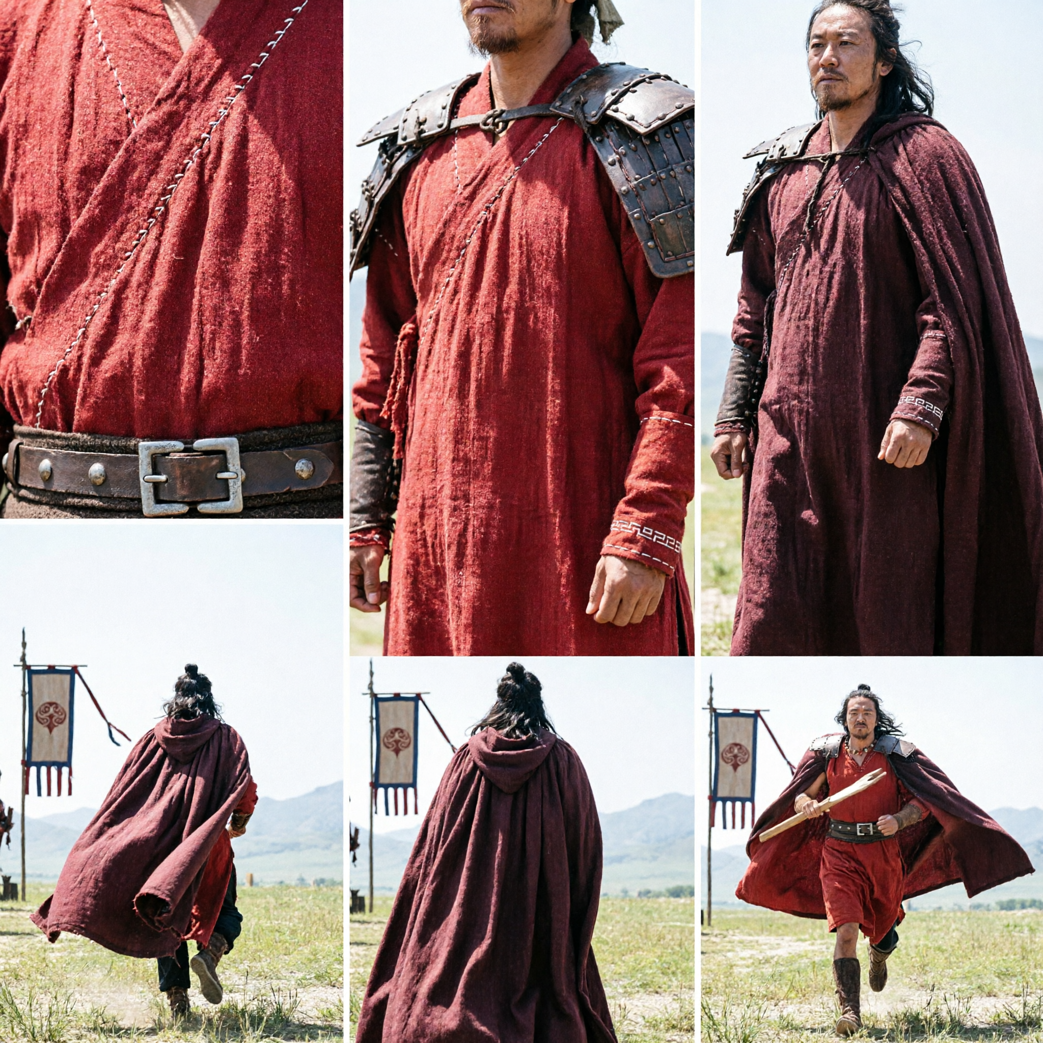 Men's Ancient Chinese Warrior General Cosplay Costume Red Robe Armor Cape Historical Hanfu Stage Outfit