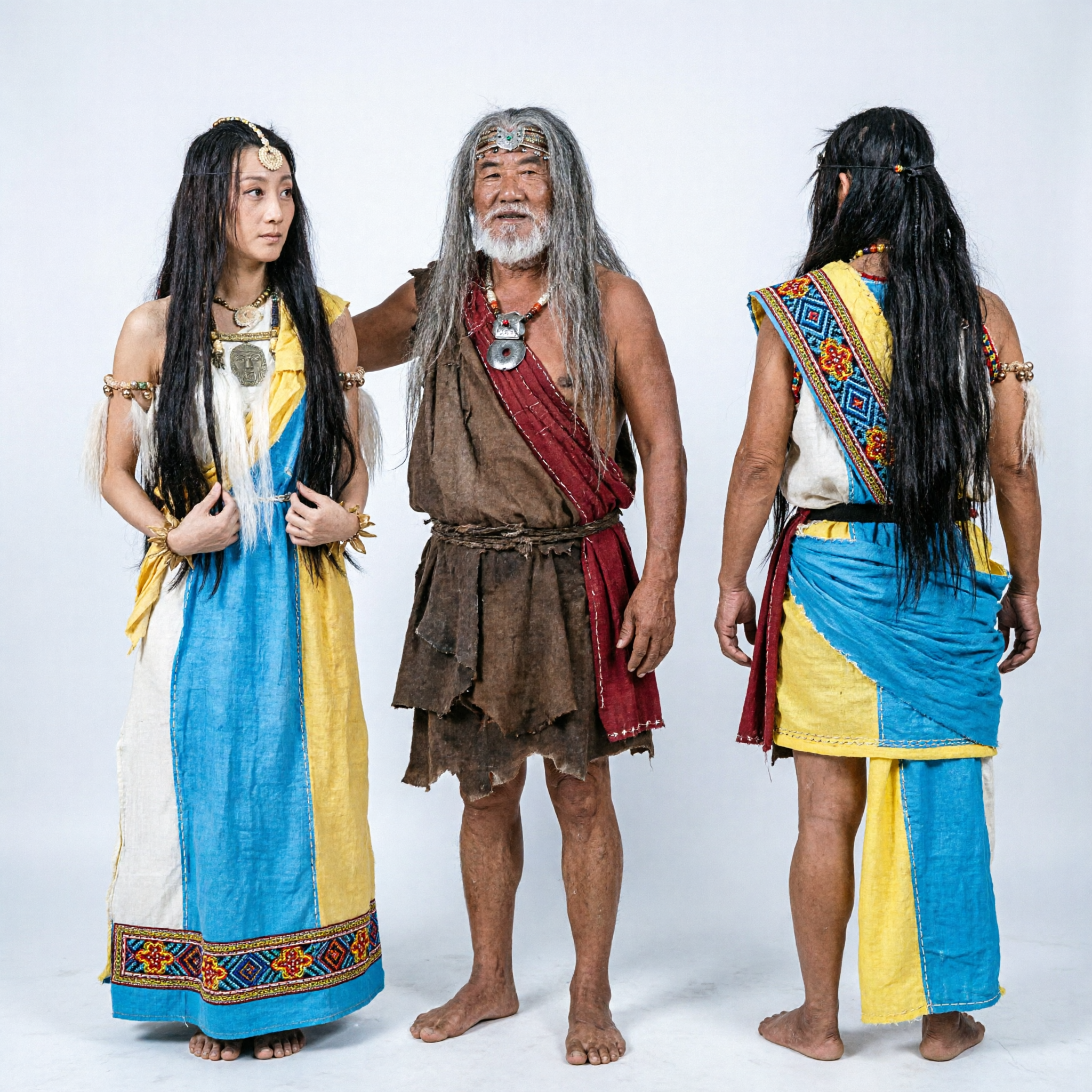 Ancient Chinese Primitive Tribe Costumes for Men and Women Mythology Stage Performance and Cosplay