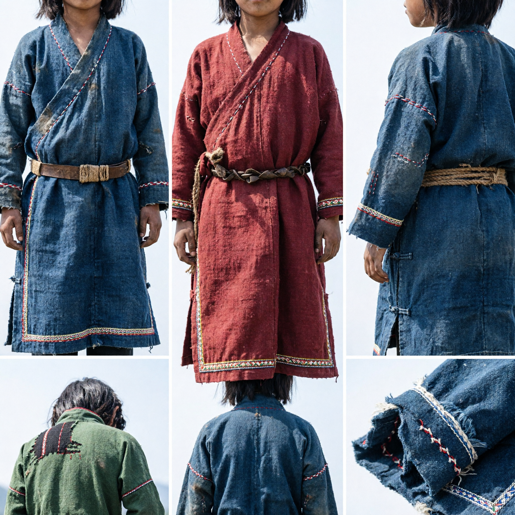 Kids Ancient Chinese Primitive Tribal Hunter Costume Traditional Hemp Clothing for Stage Play Cosplay