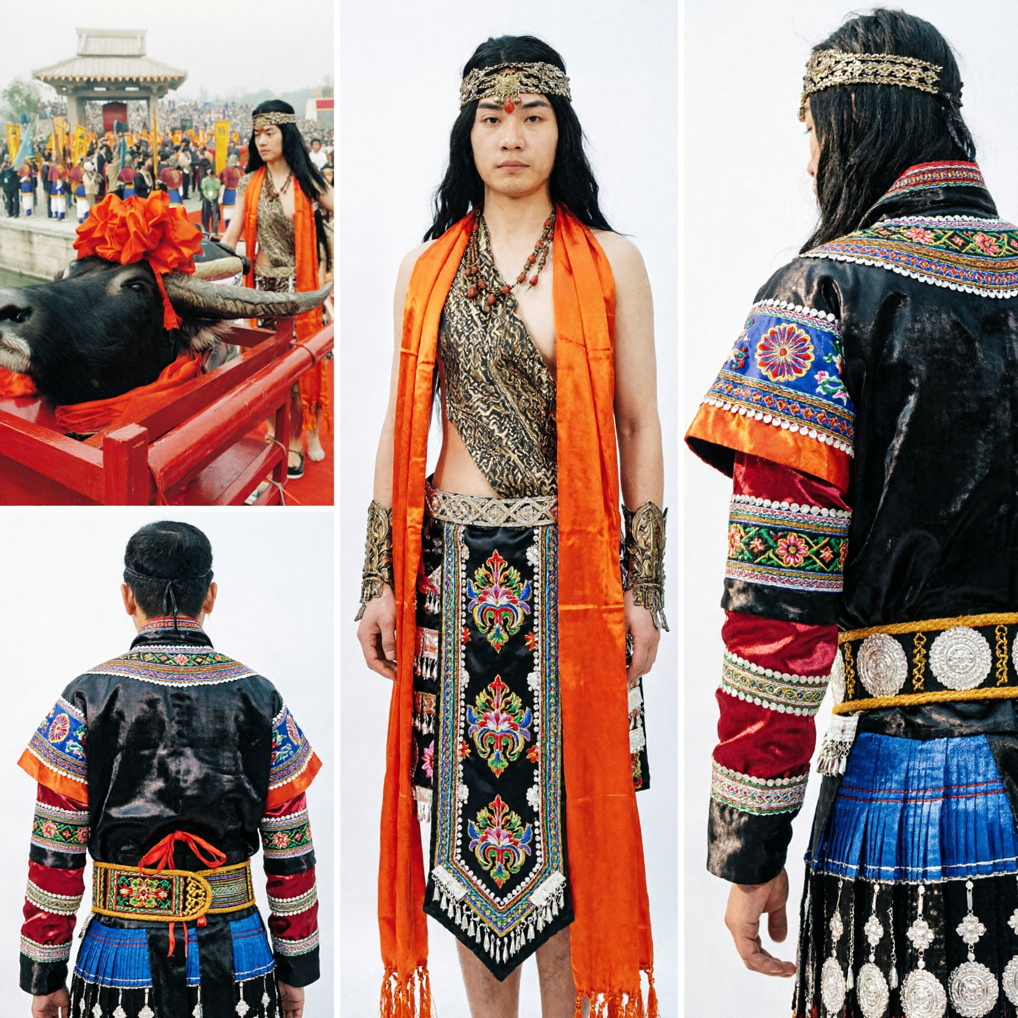 Ancient Chinese Tribal Warrior Costume for Men Animal Print Outfit Historical Cosplay Performance