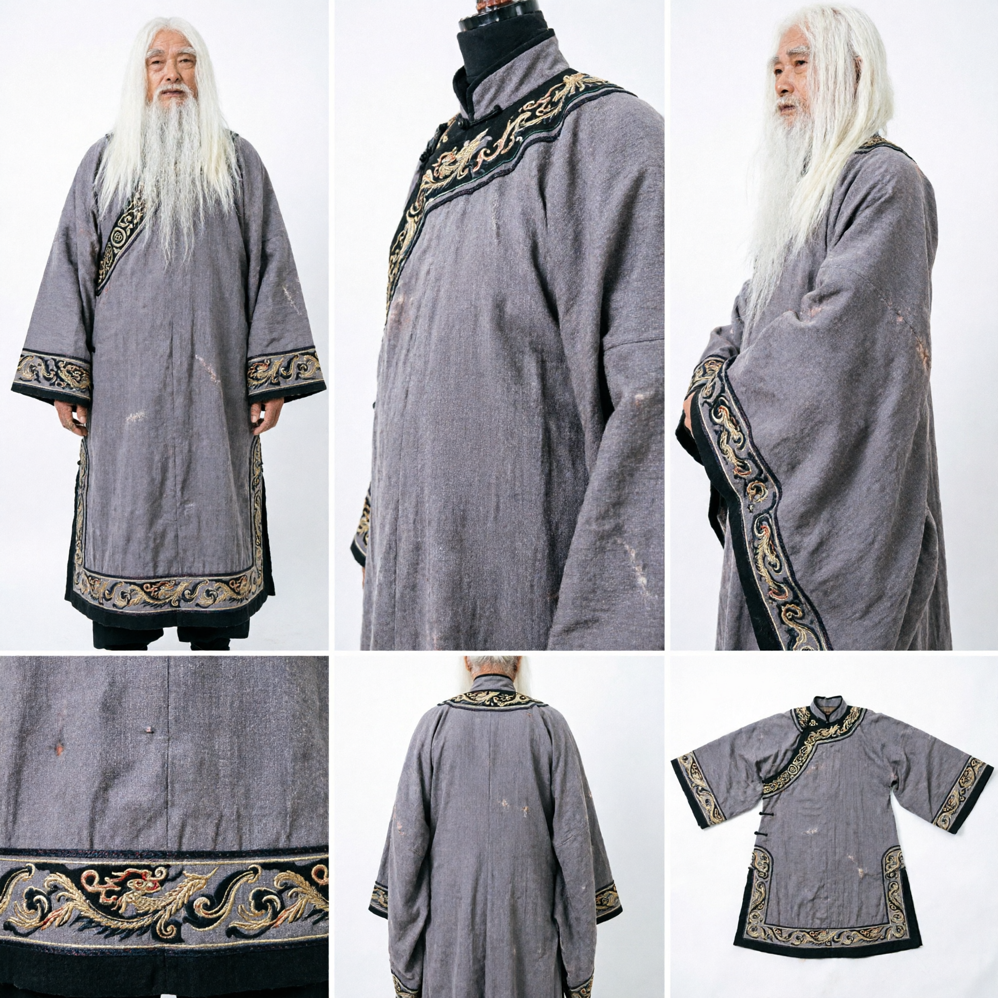 Ancient Chinese Taoist Master Grey Robe Traditional Hanfu Costume for Men Historical Drama Cosplay