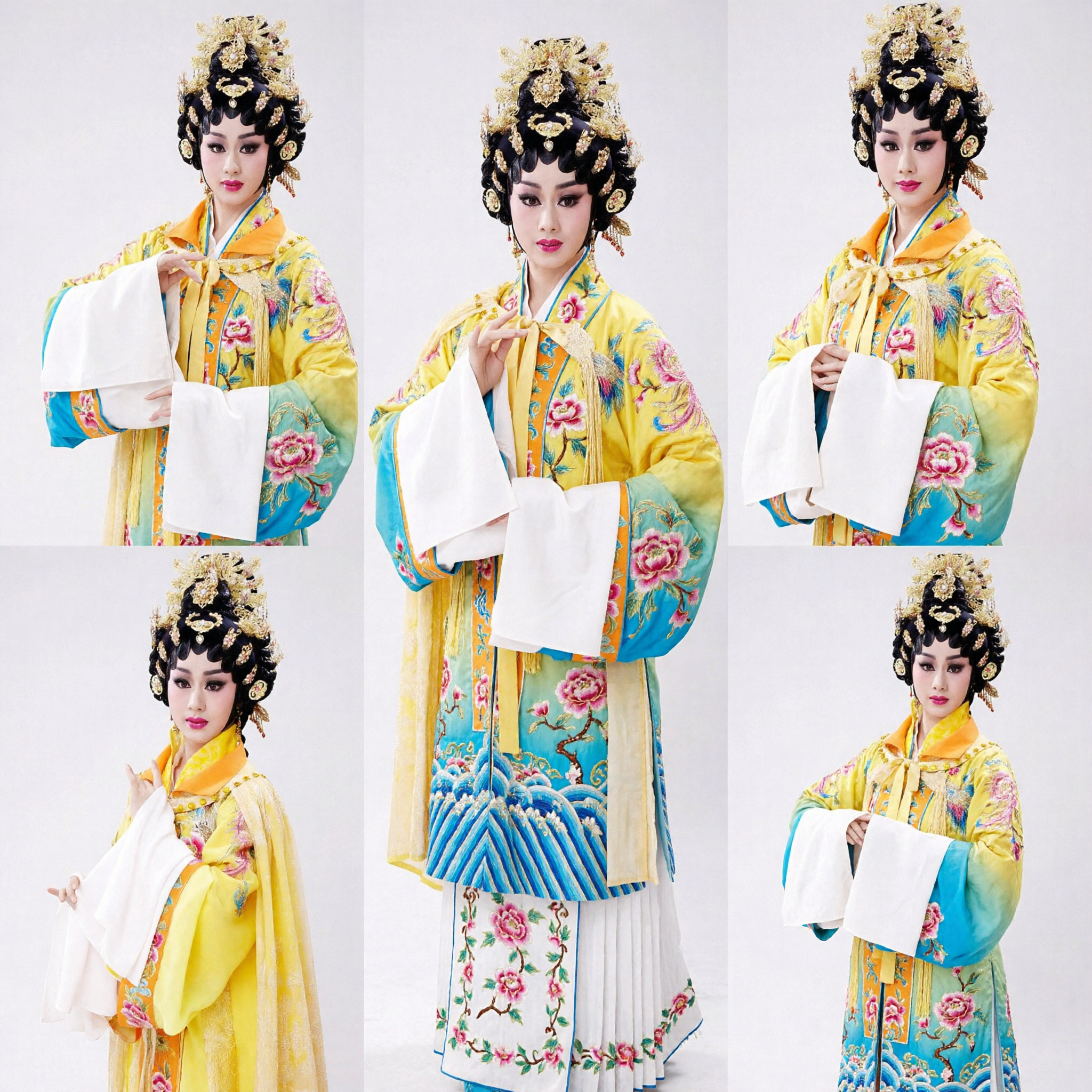 Traditional Chinese Peking Opera Costume Yellow Empress Dress with Elaborate Gold Headpiece for Women Stage Performance