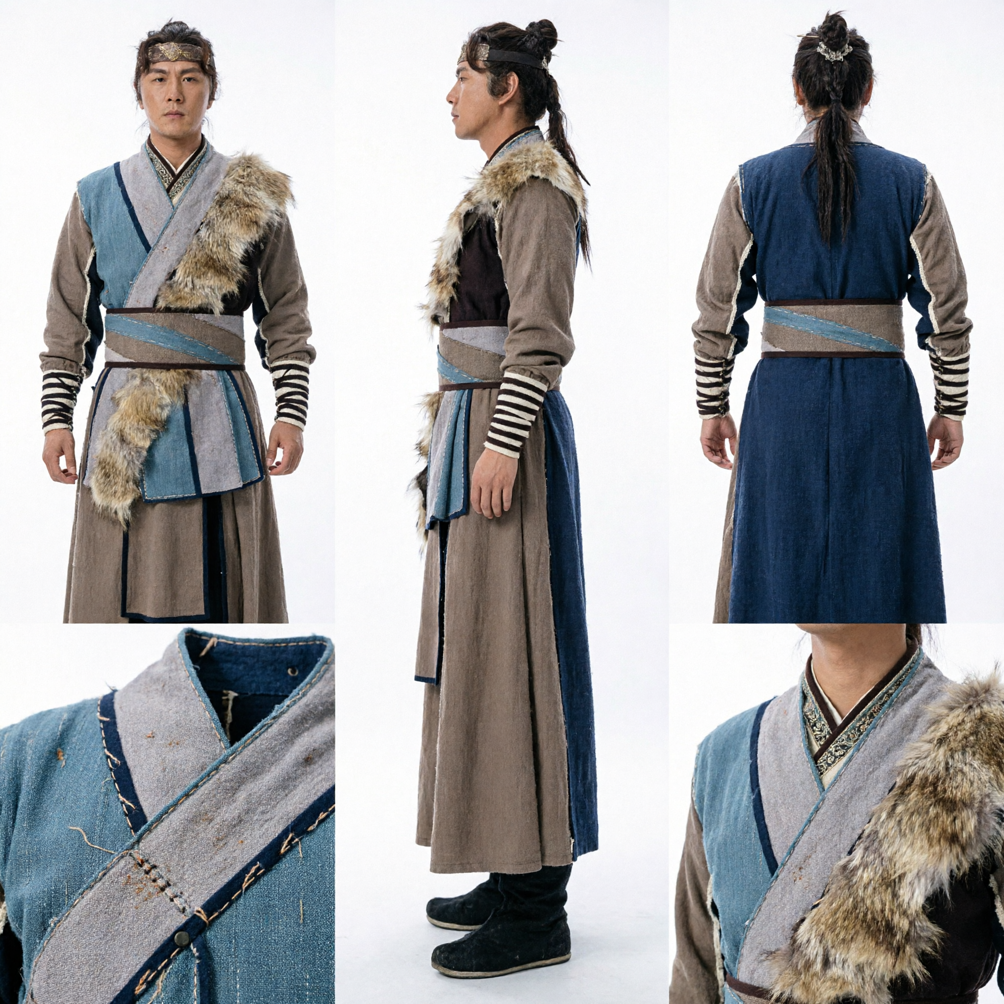 Ancient Chinese Swordsman Costume Men's Wuxia Warrior Hanfu Outfit for Traditional Cosplay Performance