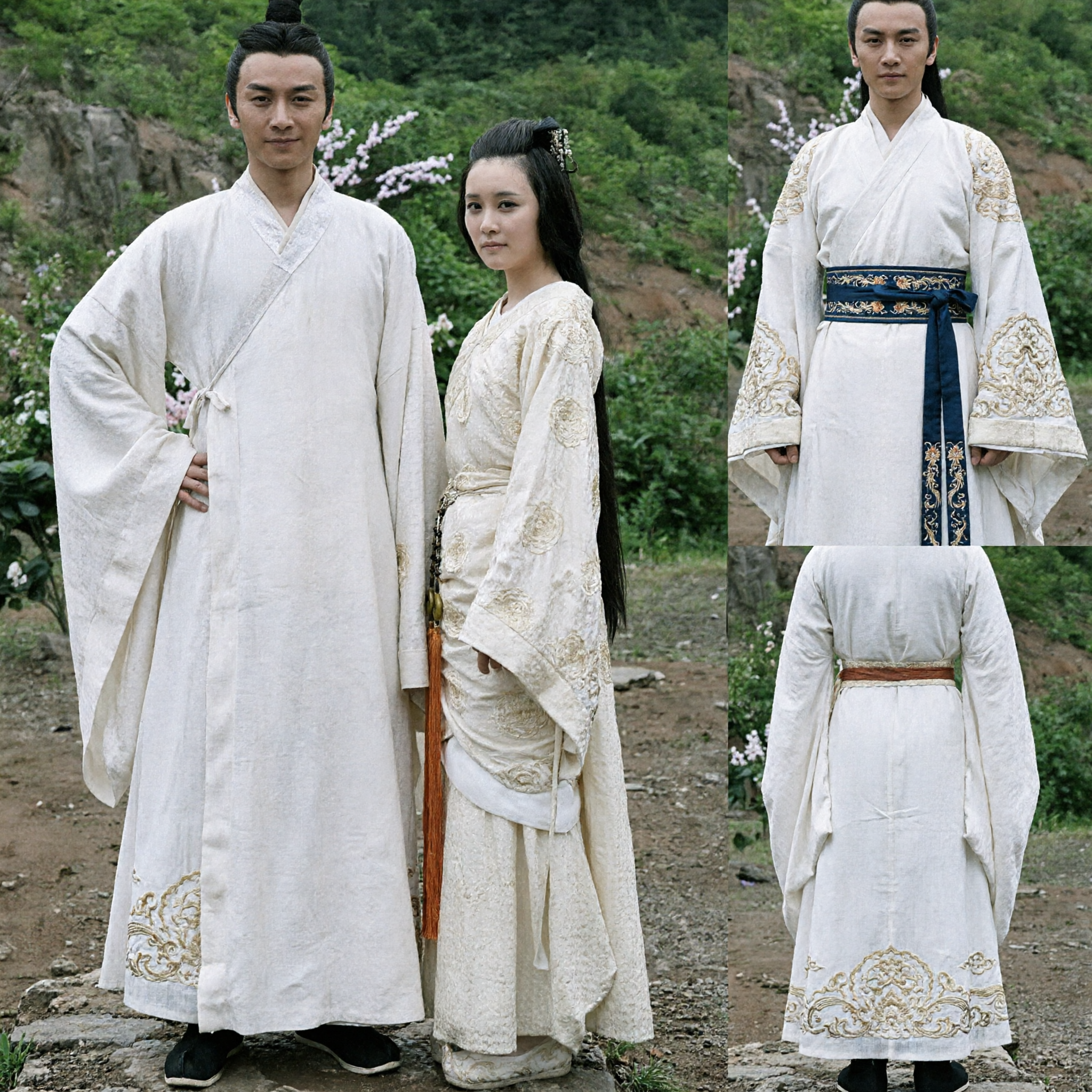 Ancient Chinese Hanfu Couple Costumes Traditional White Robes for Men and Women Historical Cosplay Wedding Photography