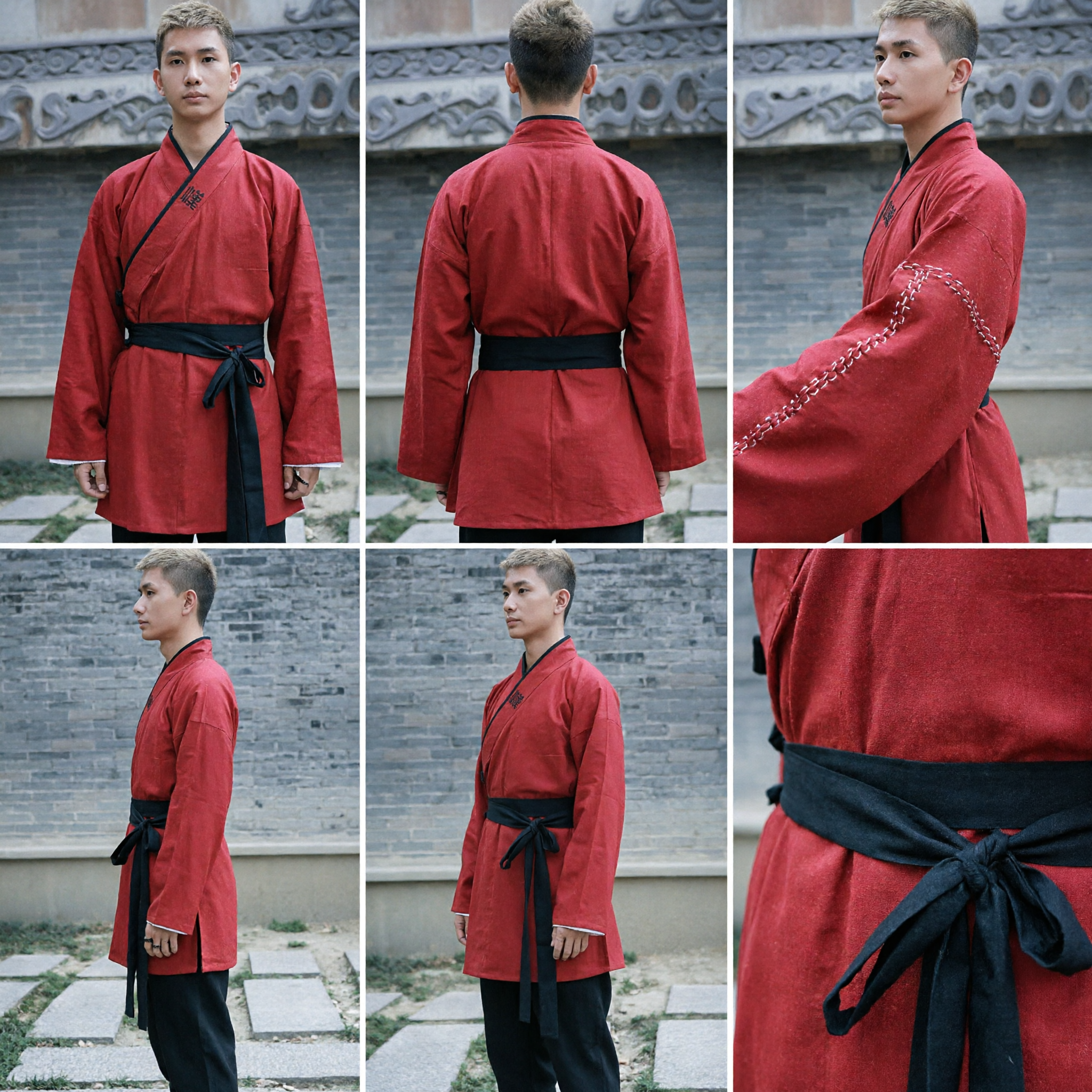 Men's Traditional Chinese Red Hanfu Tang Suit Kung Fu Uniform Martial Arts Costume for Performance
