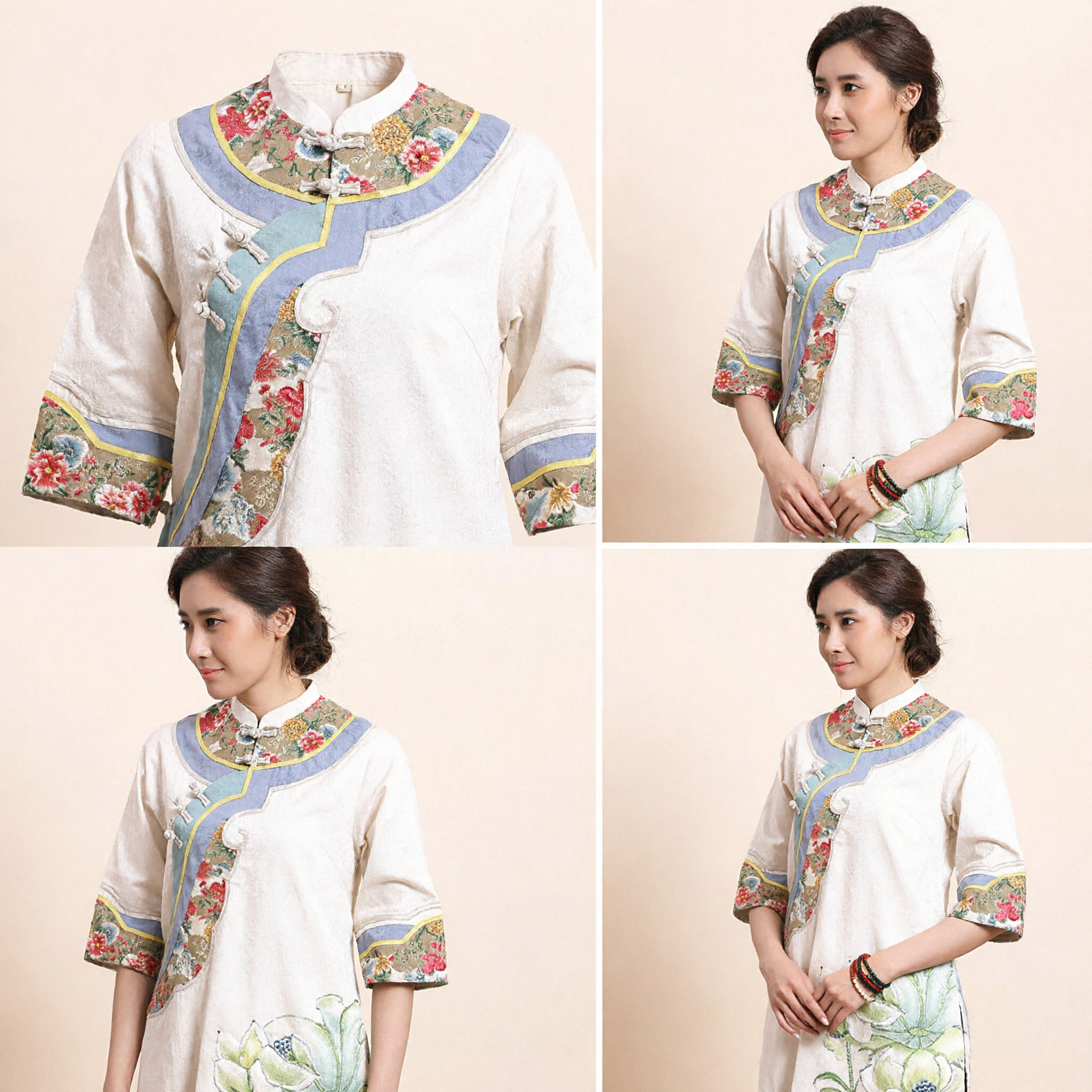 Women's Chinese Traditional Tang Suit Blouse Vintage Ethnic Embroidery Cotton Linen Top with Mandarin Collar